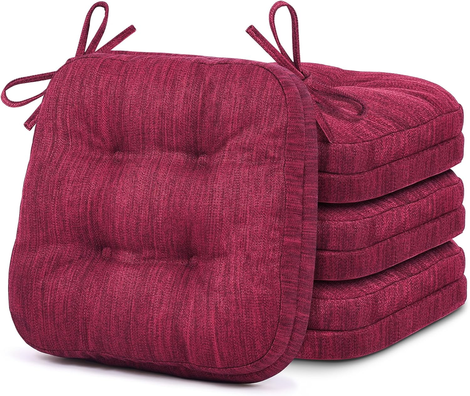 Shinnwa Chair Cushions for Dining Chairs 4 Pack, Tufted Memory Foam Kitchen Seat Cushions, Non-Slip Chair Pads with Ties, 16.5&rdquo; X 16.5&rdquo; X 3.5&rdquo;, Navy Blue, Set of 4