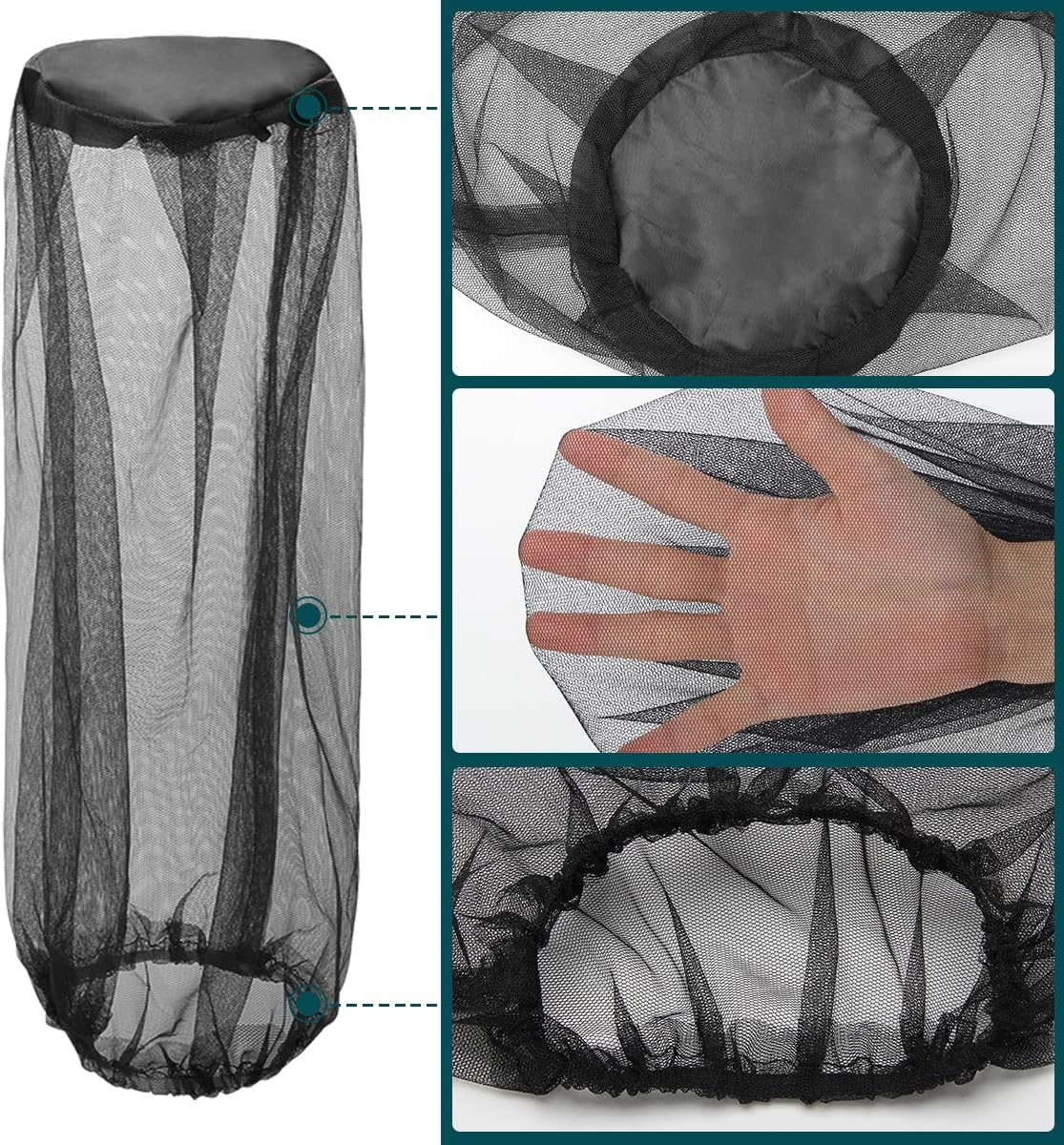Coolrunner 3 Pack Mosquito Head Net, Outdoor Mosquito Head Net, Shield from Insect, Bee and Mosquito Bites, Mosquito Head Net Mesh for Hiking Camping Walking (Grey, Black, Dark Green) image number 4