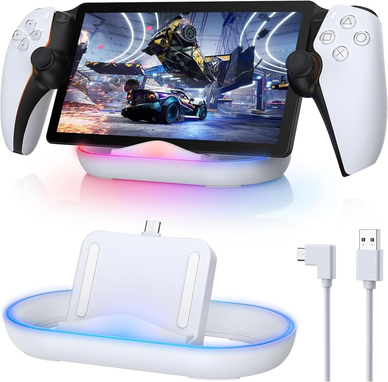 Charging Stand for PS Portal, Portable Charge Dock Station with 14 RGB Light Modes, Type-C Cable, Compatible with PS Portal Remote Player image number 3