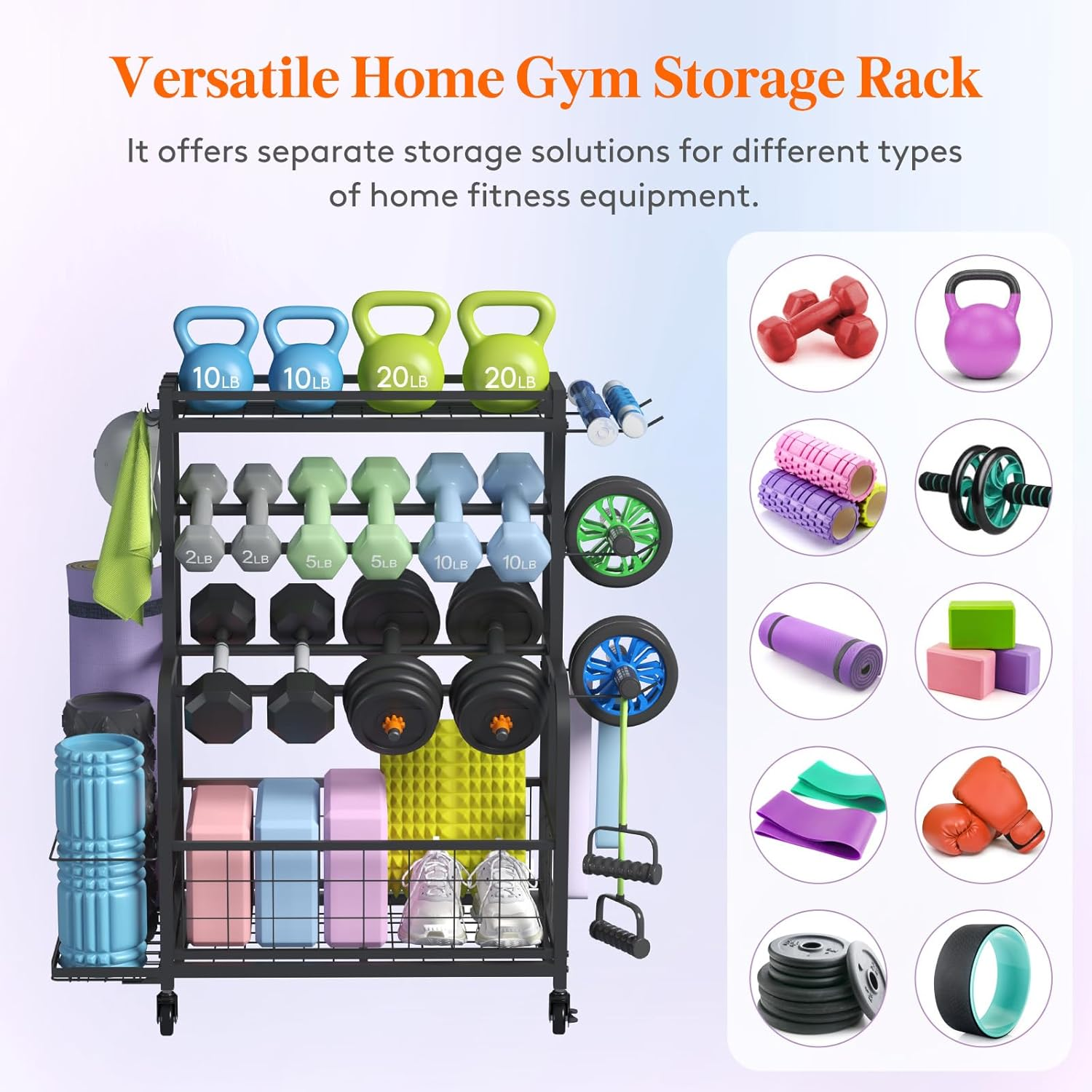 Lifewit Weight Rack for Home Gym, Dumbbell Rack, Kettlebell Rack, Yoga Mat Holder, Home Gym Storage with Wheels for Strength Training image number 1