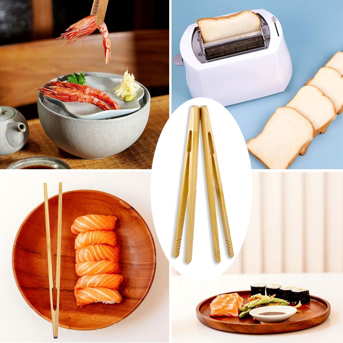 12Pcs Bamboo Tongs,18Cm/7.09 Inchbamboo Toast Tongs Set,Natural Wood Kitchen Tweezers, Reusable Wooden Kitchen Tongs Environmental Tea Tong for Toast Bread Pickles Fruits Tea,Friendly Cooking Utensils image number 1