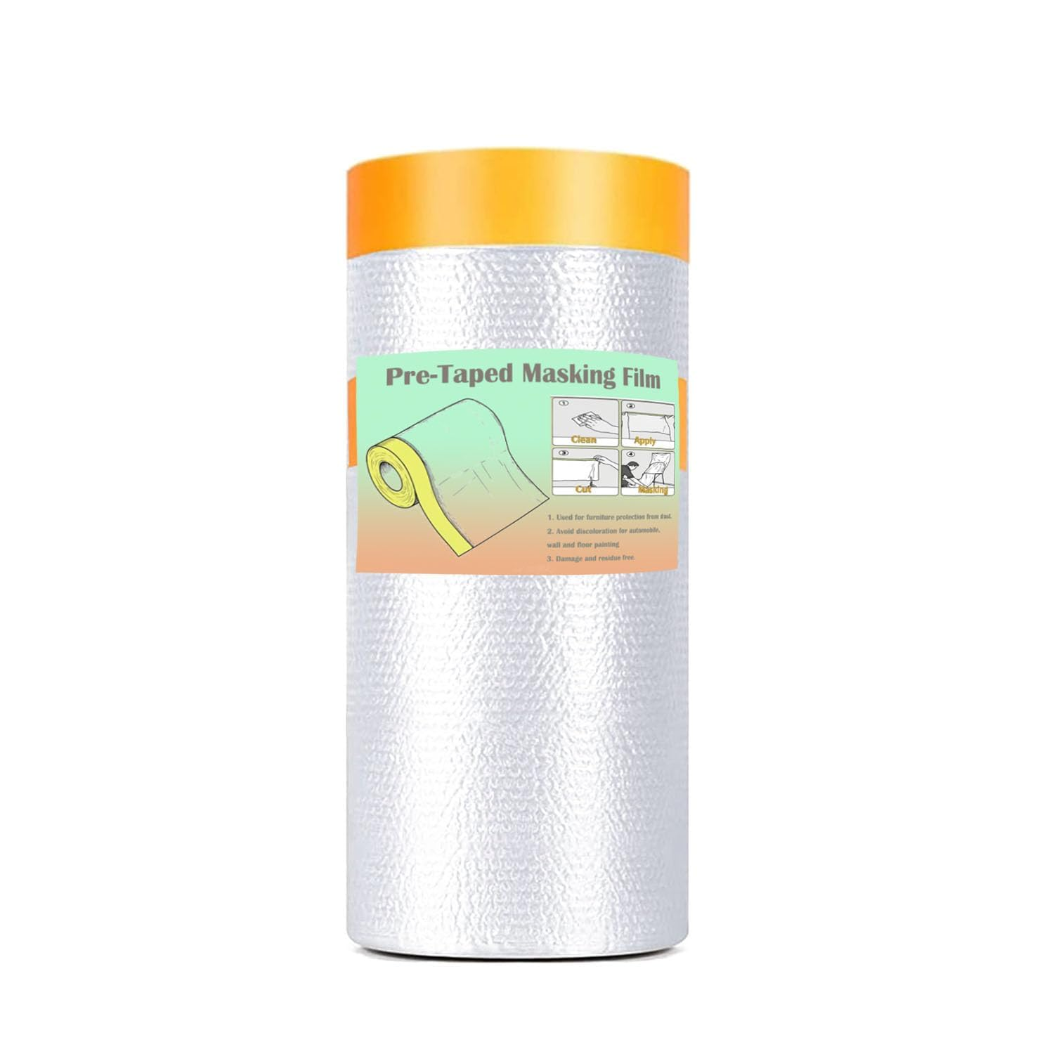 Double Pre-Taped Masking Film PE Drop Cloth Sheeting for Automotive Painting Furniture Living Room Dust-Proof Protect(320Cmx20M, 1Pc)