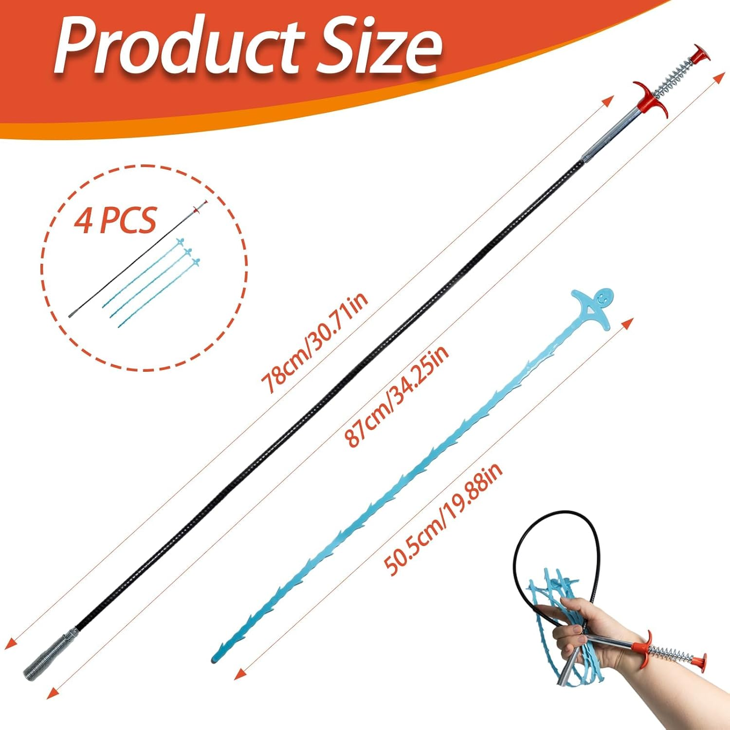 4 Pcs Rough Plumbing Supplies, Flexible Drain Snake Cleaner Set with Strong Grip and Deep Reach Design, Reusable Drain Unclogger and Pipe Cleaner for Kitchen Bathroom Sink Shower Sewer Maintenance image number 6