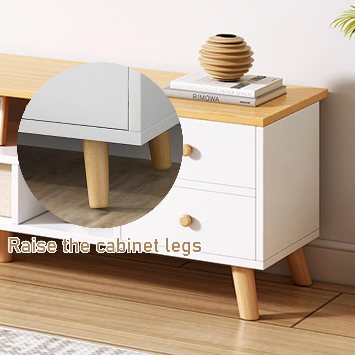 Uandhome Modern TV Cabinet,Wooden TV Entertainment Media Center Console Table with Drawers and Doors and Open Storage Shelf, Multifunctional TV Stand/Unit for Living Room,Bedroom (Wood 140*30*38Cm) - Log image number 4