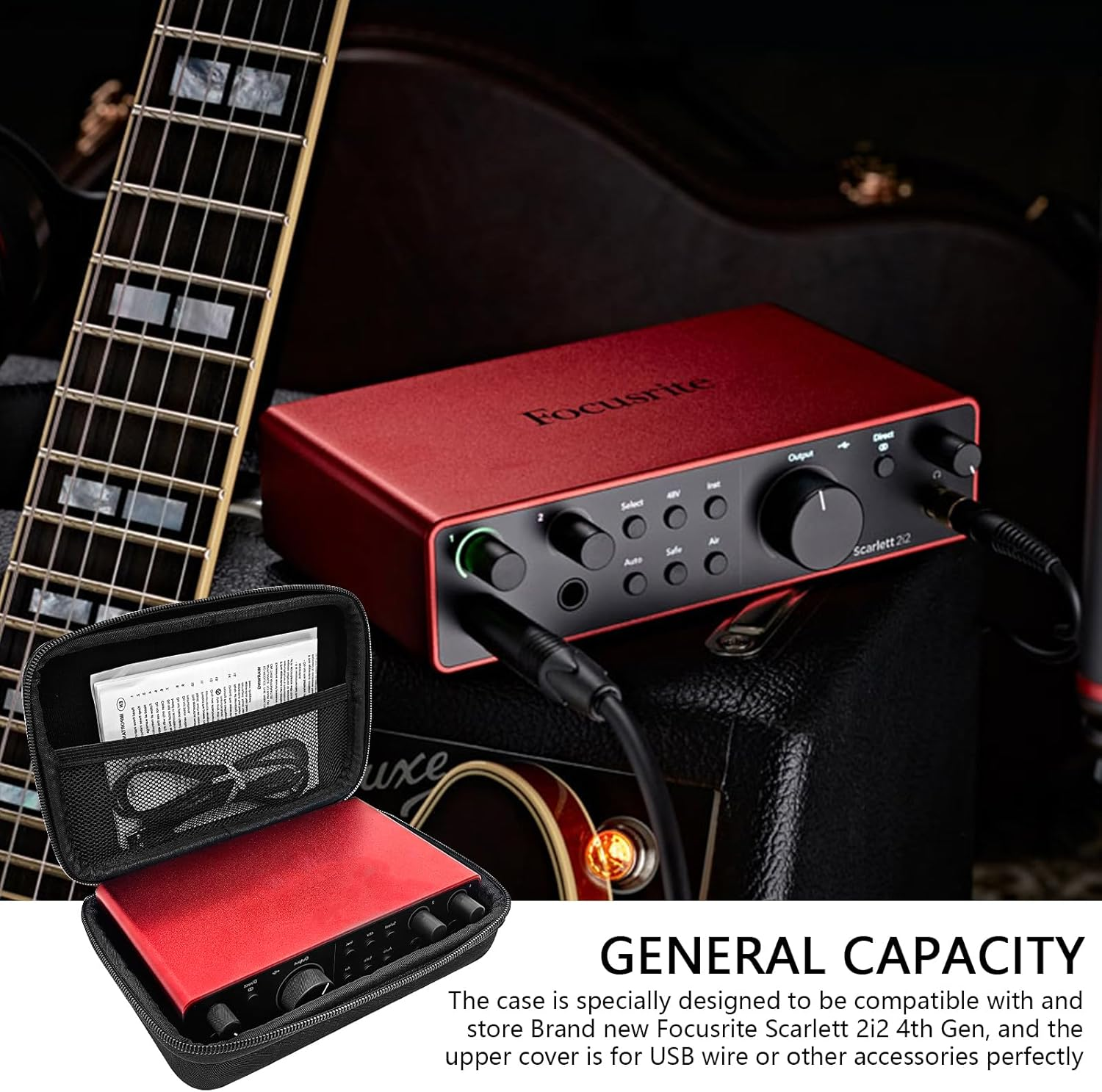 Musiin Premium Velvet Travel Case Compatible with Focusrite Scarlett 2I2 4Th Gen Audio Interface, Hardshell Case Match 2I2 Protective Travel Carrying Cover Bag (Black) - Grey image number 4