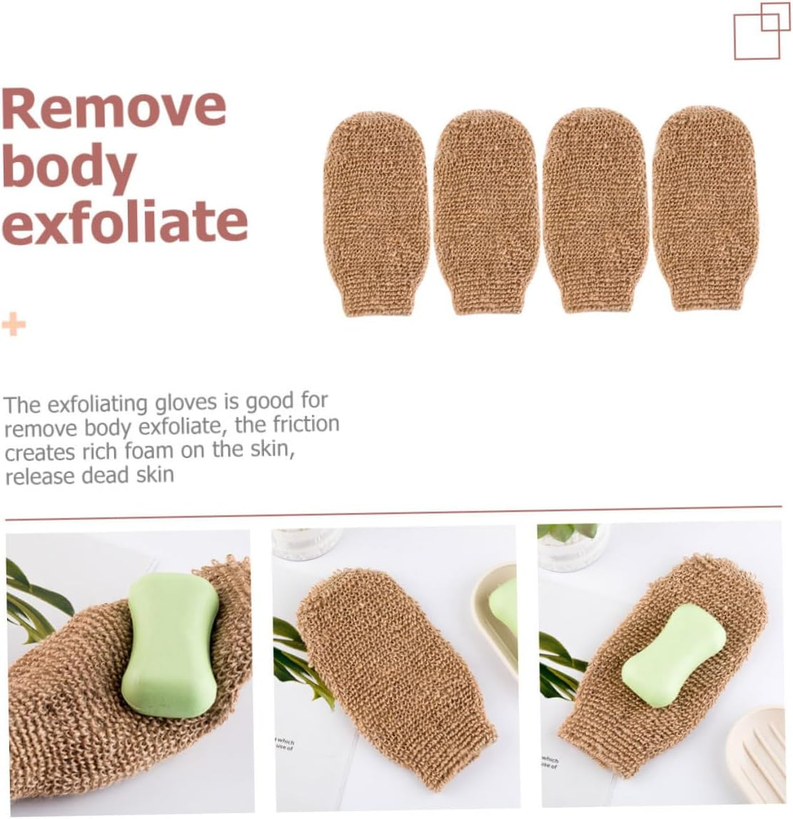 TEHAUX 4Pcs Natural Jute Exfoliating Bath Scrubber Gloves Set, Back Scrubbing Body Scrubbing Mitts for Shower and Massage, Home Spa Bath Tools for Deep Cleansing image number 4