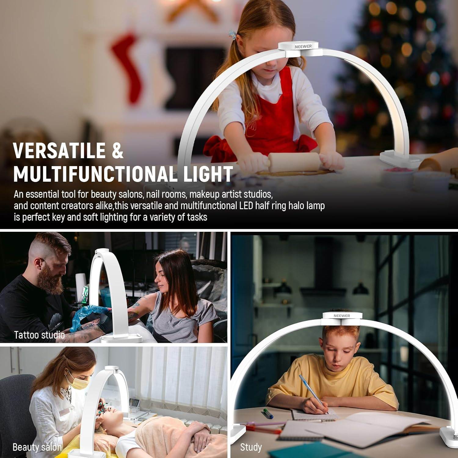 NEEWER BASICS HM01-D 29" Arc Lamp,40W Foldable LED Half Moon Table Nail Tech Light for Desk 3000K-6500K 3400Lux/0.5M CRI95 USB Charging Phone Holder for Manicure Makeup Beauty Tattoo Overhead Shooting image number 6