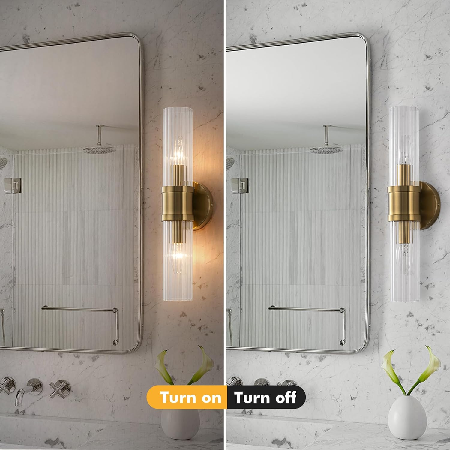 FTL Gold Vintage Wall Sconces Lighting, 2-Lights Wall Lights Indoor Wall Lamp with Clear Striped Glass Lampshade and E14 Bulb Socket, Wall-Mounted Wall Lamp Lighting Fixture for Bathroom,Bedroom,Porch image number 5