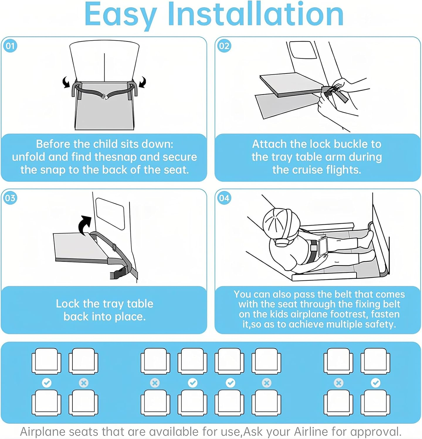 Toddler Airplane Bed, Black Portable Kids Airplane Seat Extender Travel Bed, Baby Plane Safe Essentials with Drawstring Bag, Long Trip Toddler Travel Essentials for Sleeping (31.3 X 17.3 Inches) image number 2