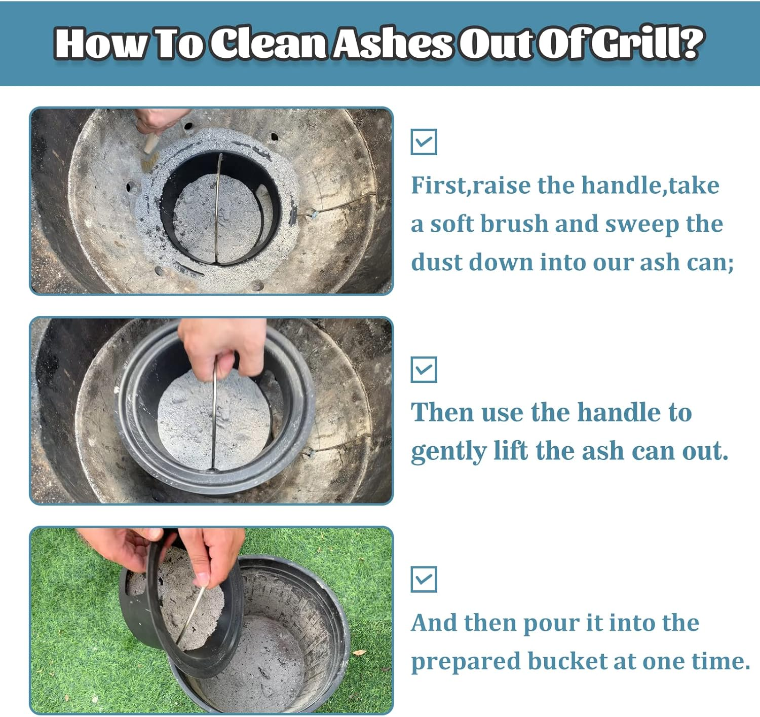 Kamaster Ash Can with Handle for Large Big Green Egg,Charcoal Ash Collector Must Haves Big Green Egg Accessories Carbon Steel Ash Pot High Temperature Resistance with Folding Handle Kamado Ash Basket image number 5