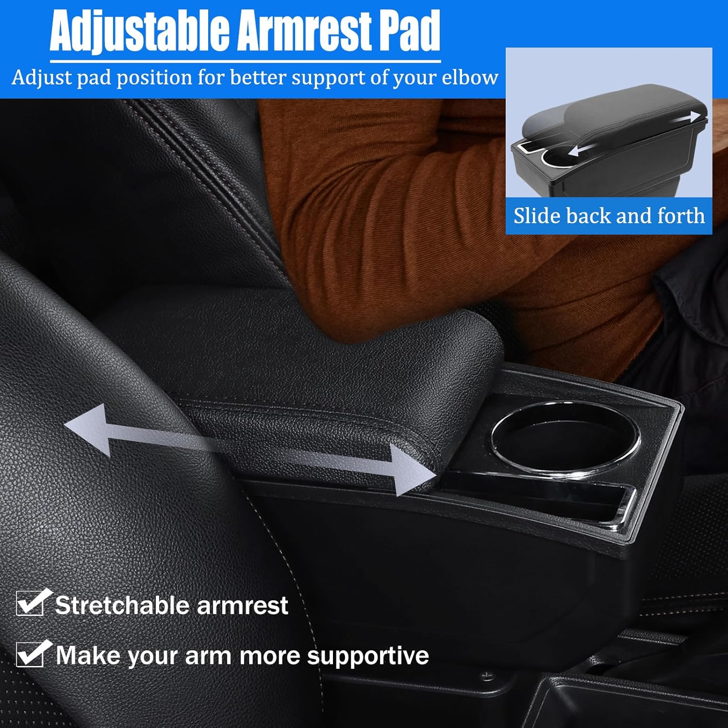 YJYWZH Car Armrest Box for Suzuki Jimny 2018-2024 Auto Accessories Center Console Leather Arm Rest Double-Layer Storage Space with Cup Holder (Black Thread) image number 2