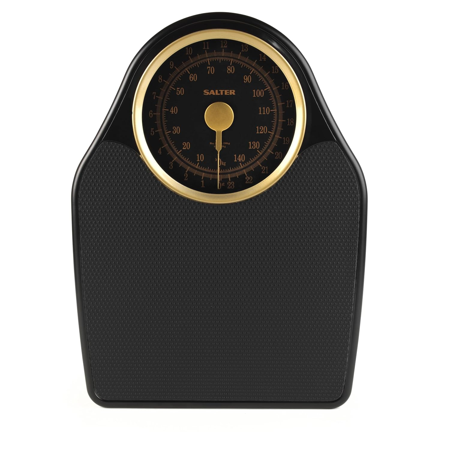 Salter 145 GFEU16 Mechanical Doctor Scales - Body Scales with 150 Kg Load Capacity, Body Fat Scales with Rotary Pointer, Body Weight Scales with Non-Slip Mat, No Batteries Required, Black/Gold