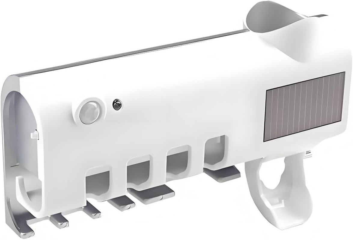 UV Toothbrush Holder,Uv Toothbrush Sanitizer,Uv Toothbrush Sterilizer,Toothbrush Case,Wall Mounted,With Toothpaste Dispenser,Sensor,Rechargeable and Solar Powered,Work in Dark (White) image number 3