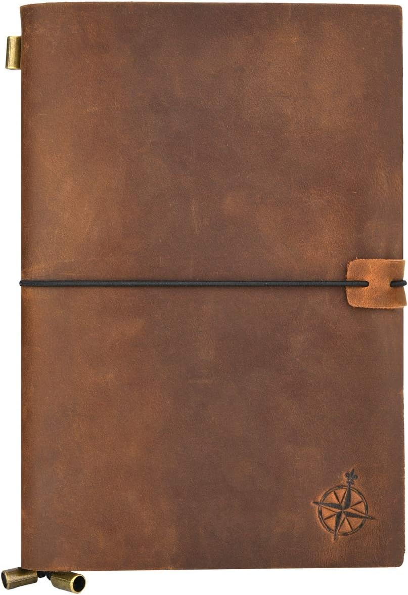 A5 Leather Travelers Notebook - Wanderings A5 Refillable Travel Journal, Hand-Crafted Genuine Leather - Perfect for Writing, Poets, Travelers, as a Diary - Blank Inserts - 22 X 15Cm, 8.5X6 (A5) image number 3