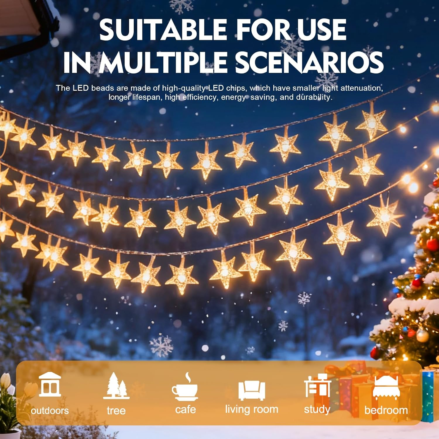 Star Fairy Lights, 6 M, 40 Pieces, LED Fairy Lights, Decoration Lightning for Party, Christmas, DIY, Wedding, Indoor Decoration, Outdoor image number 3