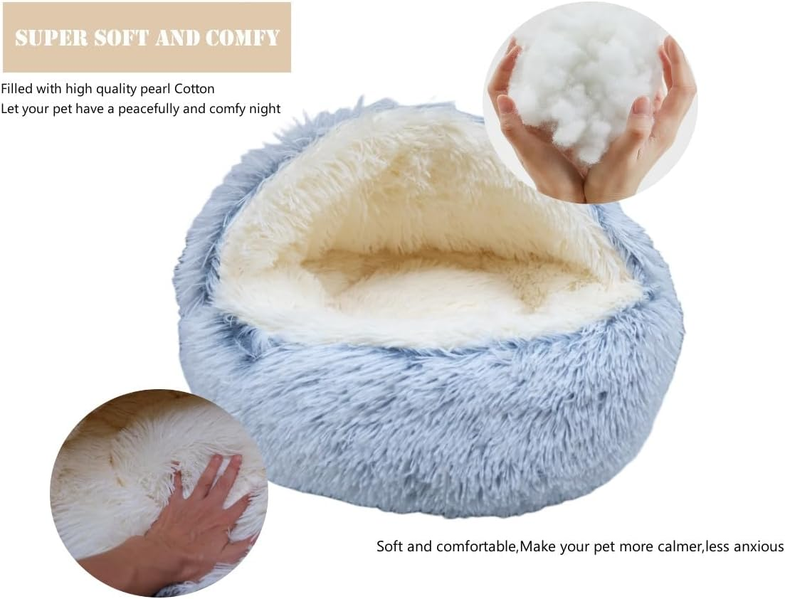Cat Cave Bed Plush Calming for Indoor Cats Puppy, Cat Bed with Cover Cave and Thick Faux Fur, Reinforced Base for Small Pets, Machine Washable Pet Cozy Bed Cave with Non-Slip Bottom (25.6X 25.6Inch) image number 4