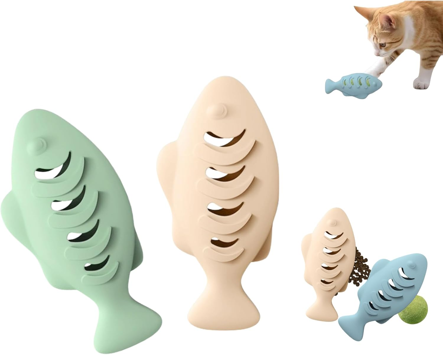 Hey Jumi 2Pcs Silicone Cat Toys, Multi-Functional Chew, Treat Dispenser, Interactive Feeder Toy for Indoor Cats, Food Puzzle Kitten Teething Toys, Durable Pet Training Toy with Catnip Ball image number 2