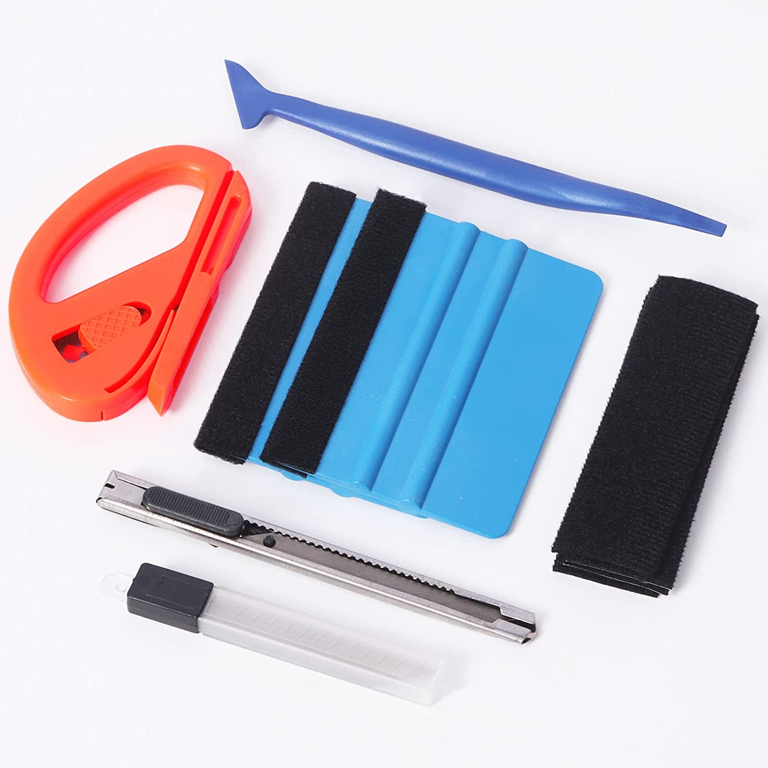 Swpeet 20Pcs Vehicle Vinyl Wrap Window Tint Film Tool Kit, Including Felt Edge Squeegee, Spare Felt Replacement, Wrapping Paper Cutter, Soft Mini Blue Edge Trimming Squeegee Tool, Utility Knife image number 2