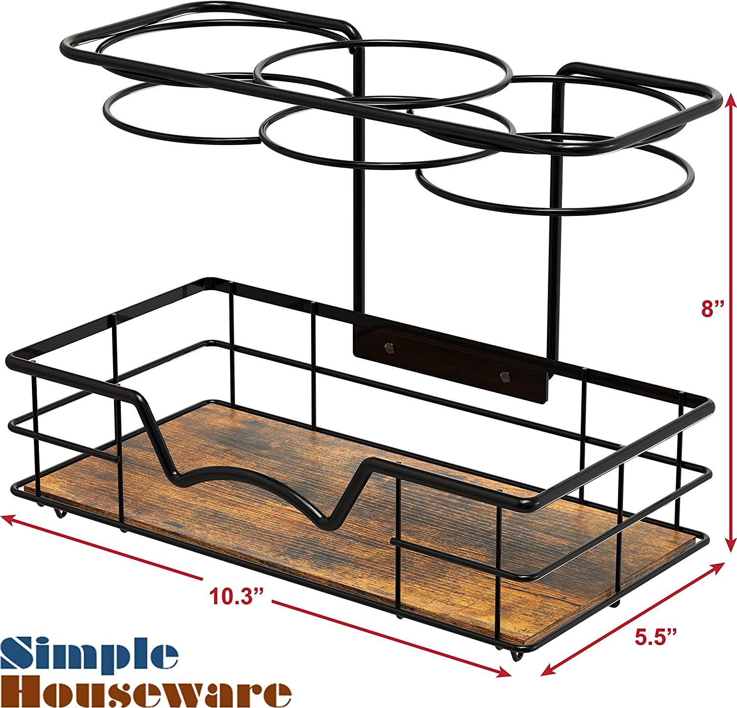 Simple Houseware Countertop Hair Dryer Holder Hair Tools Organiser, Rustic Brown image number 3