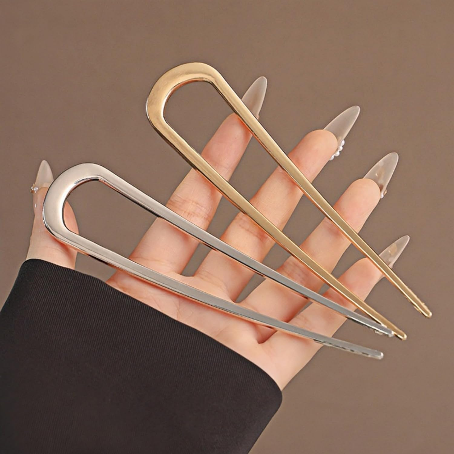 Heanvmyss French Hair Pin, Pack of 3 14 Cm U-Shaped French Twist Hair Pins, Metal Hair Pins, Large, Stylish Vintage Hair Fork, Hair Clips for Women, Girls (Gold + Silver + Black) image number 4