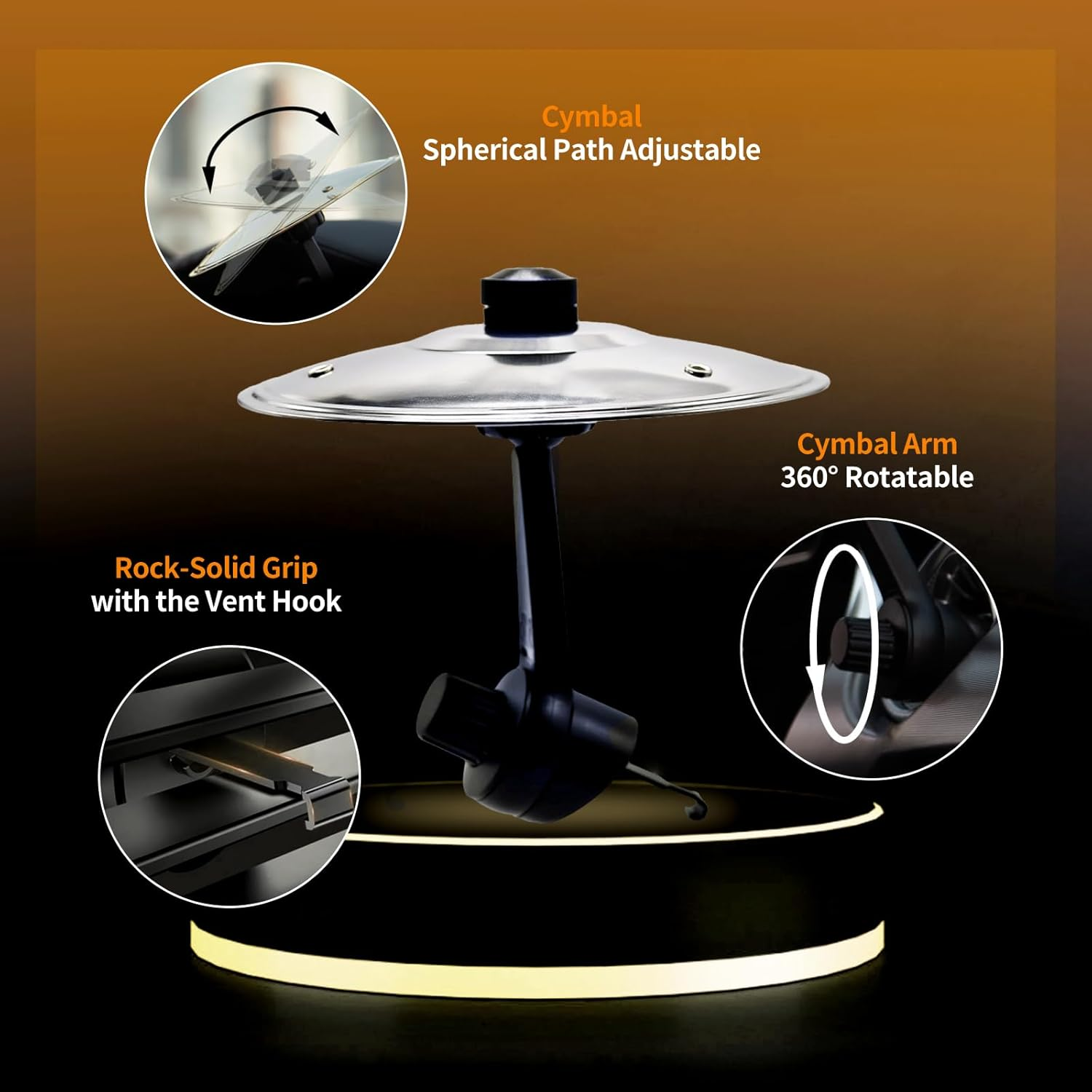 Car Cymbal, Car Crash Cymbal Air Vent - Easy Clip-On Mini Cymbal for Car Dashboard.Cool Car Interior Accessories for Entertainment(Silver) - C-Black image number 5