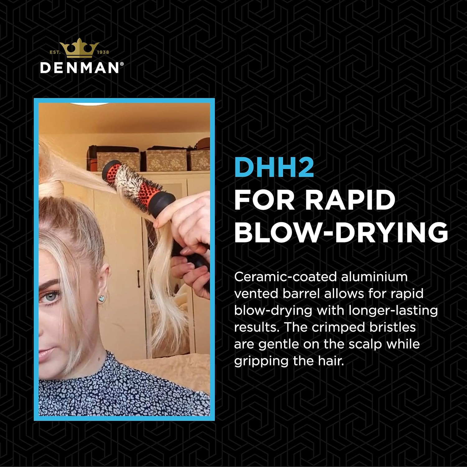 Denman (Small) Thermo Ceramic Hourglass Hot Curl Brush - Hair Curling Brush for Blow-Drying, Straightening, Defined Curls, Volume & Root-Lift - Orange & Black, (DHH2)