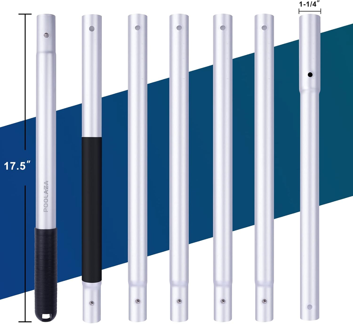 POOLAZA Pool Pole Dual-Handle, Anodized Aluminum Pool Skimmer Pole, Detachable & Telescopic Pool Pole up to 10.5 Ft, Portble Pool Poles for Cleaning Suitable for Pool Skimmer, Vacuum Head, Brush Etc. image number 1