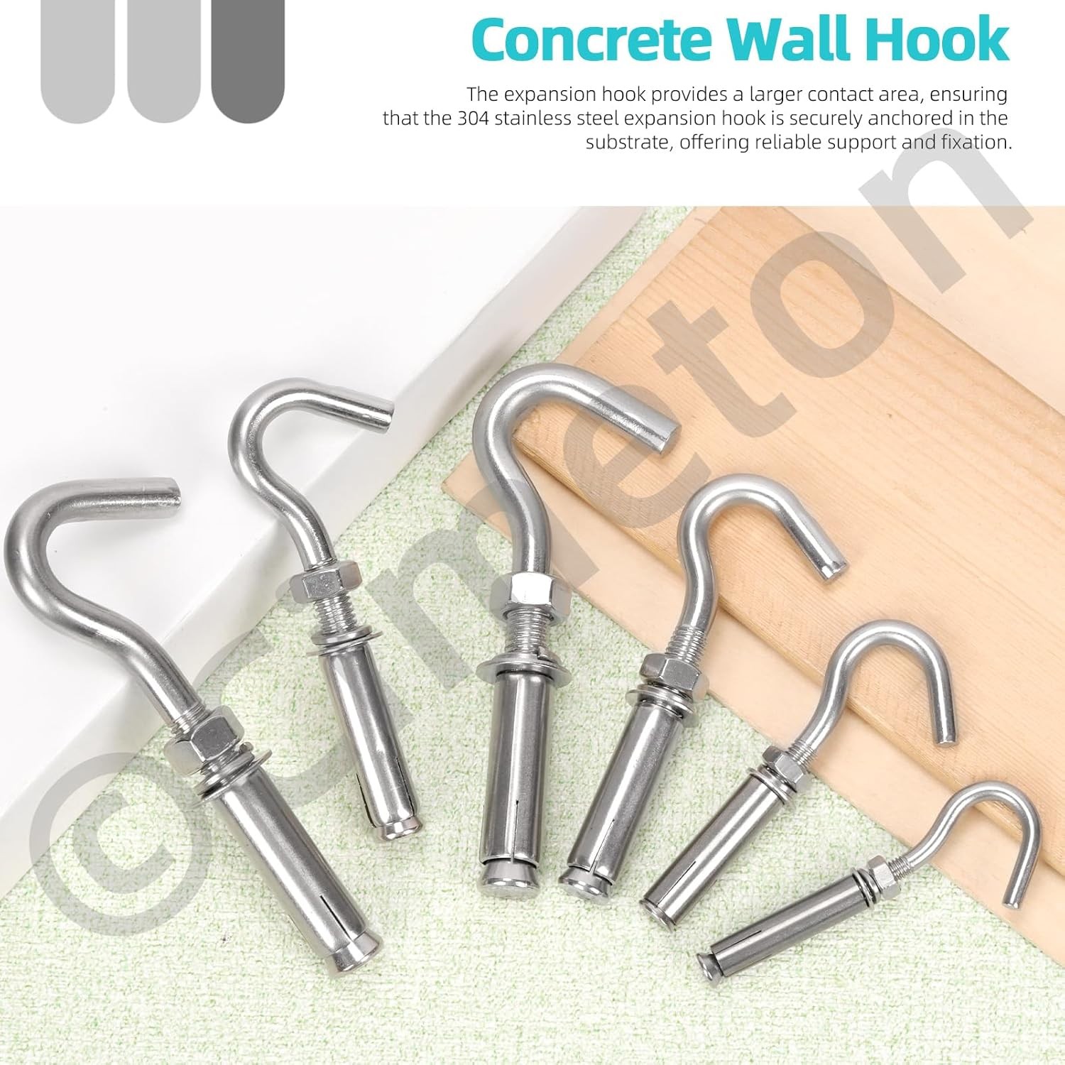 Cimeton 6Pcs M12 Concrete Wall Hook 304 Stainless Steel Expansion Hook Heavy Duty Hook Concrete Wall Hook Screw Open Cup Hook Heavy Duty Hooks Expansion Bolts image number 3