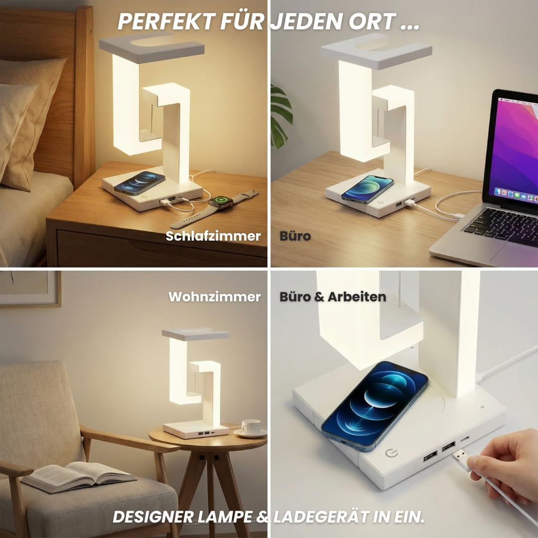 Ivyo Bedside Lamp LED Dimmable - USB & Wireless Charging - Desk Lamp & Night Light Children - LED Table Lamp Modern for Decoration Living Room - Reading Lamp Touch Function I Lamp Room Decorative image number 1