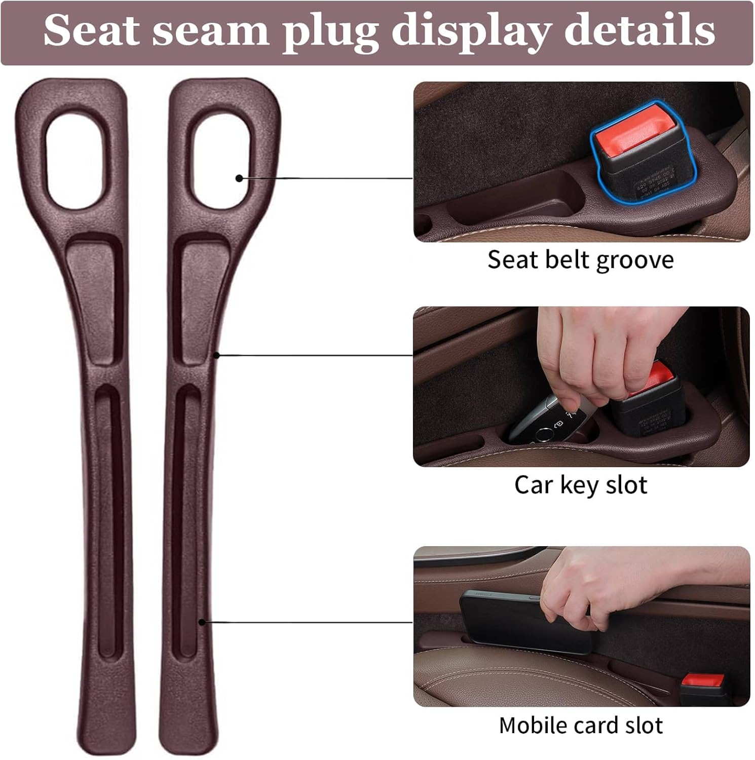2PCS Car Seat Side Gap Filler, No Drop Seat Guard, 2025 Car Seat Side Gap Filler, Soft Foam Multifunctional Seat Side Gap Filler with Organizer & Hook Function, Seat Gap Fillers for All Cars (Brown) image number 5