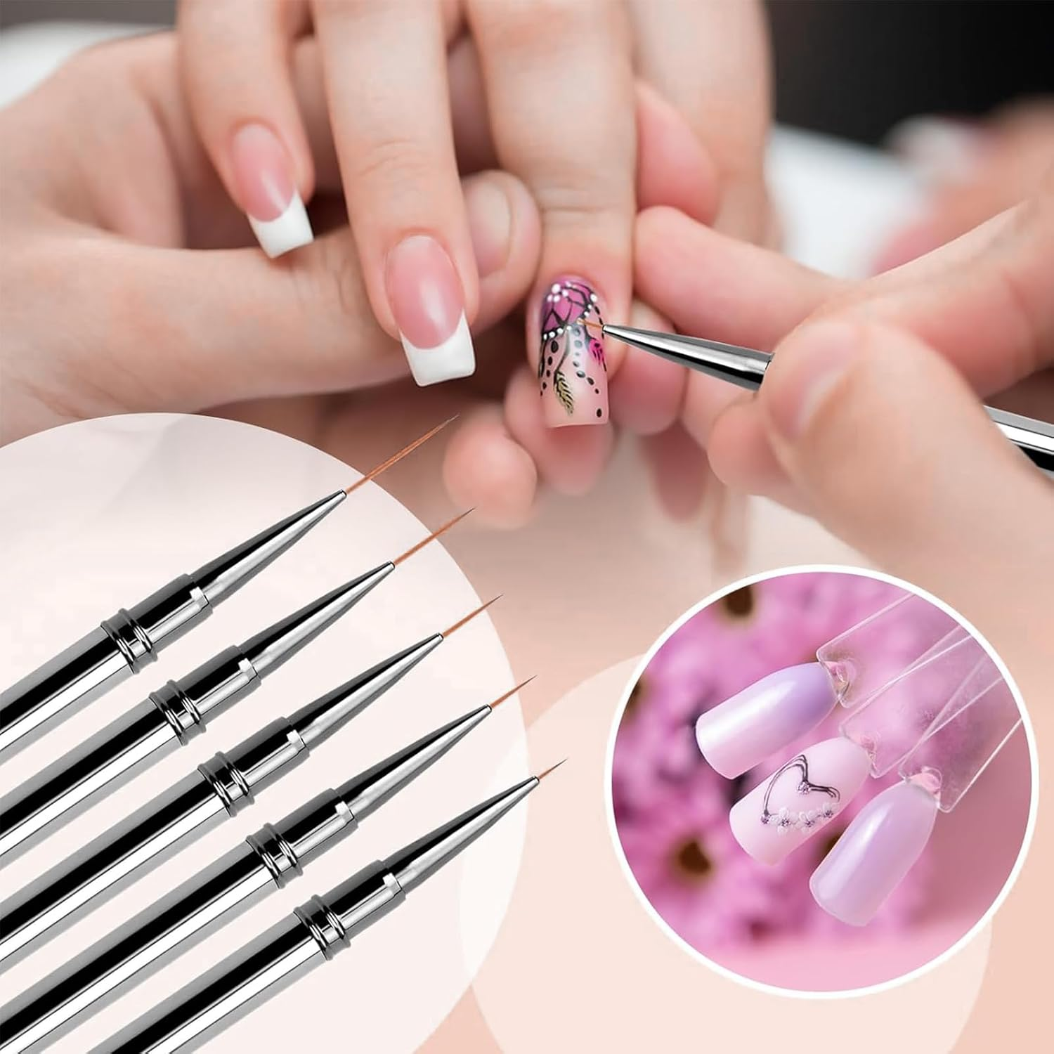 5 Pcs Nail Art Liner Brushes Set, Fine Detail Thin Liner Brushes for Professional Gel Polish Painting, Nail Art Brushes (6/9/12/15/18 Mm) image number 5