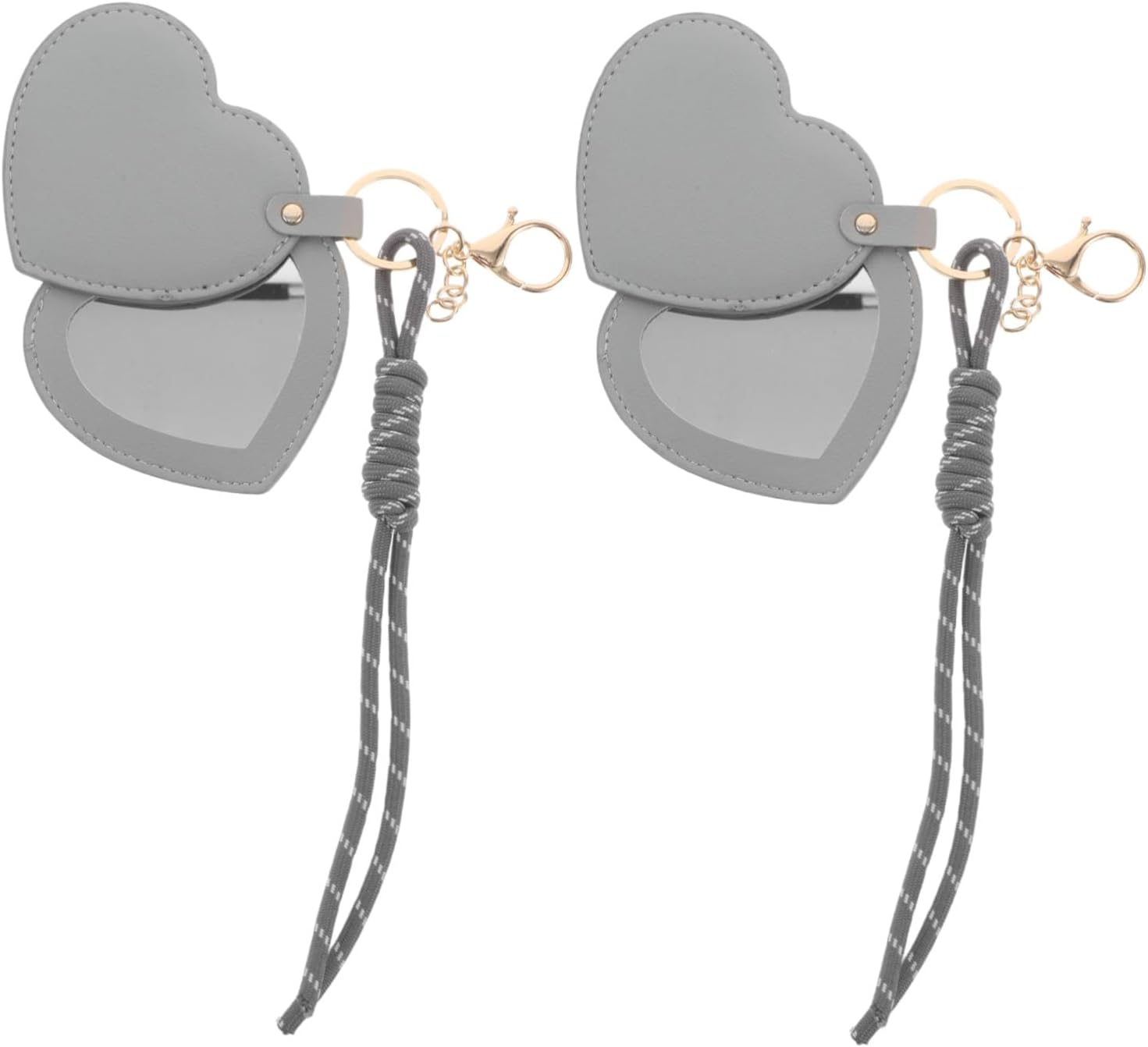 FOYTOKI 2Pcs Mini Heart Shaped Compact Mirrors with PU Leather Cover Portable Travel Makeup Mirrors Keychain Wristlet for Women Scratch-Resistant Stylish Vanity Accessories for Purse And