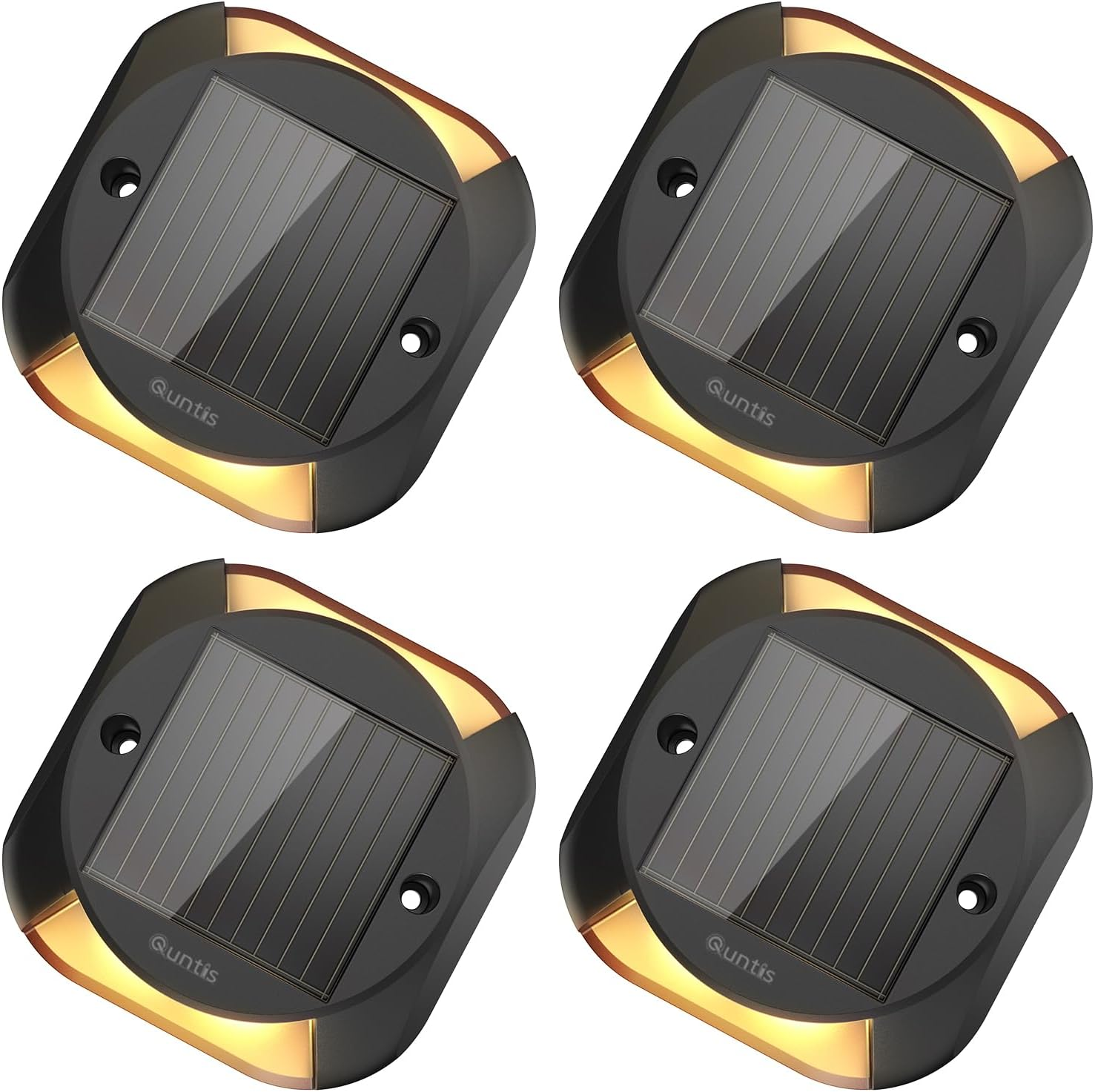 Quntis 4Pack Solar Lights for Deck Steps, Two-Way LED Dusk to Dawn Stair Lights, IP65 Waterproof Outdoor Solar Lights for Garden Pathway Lawn Patio Walkways Sidewalk Front Door Driveway, Warm White