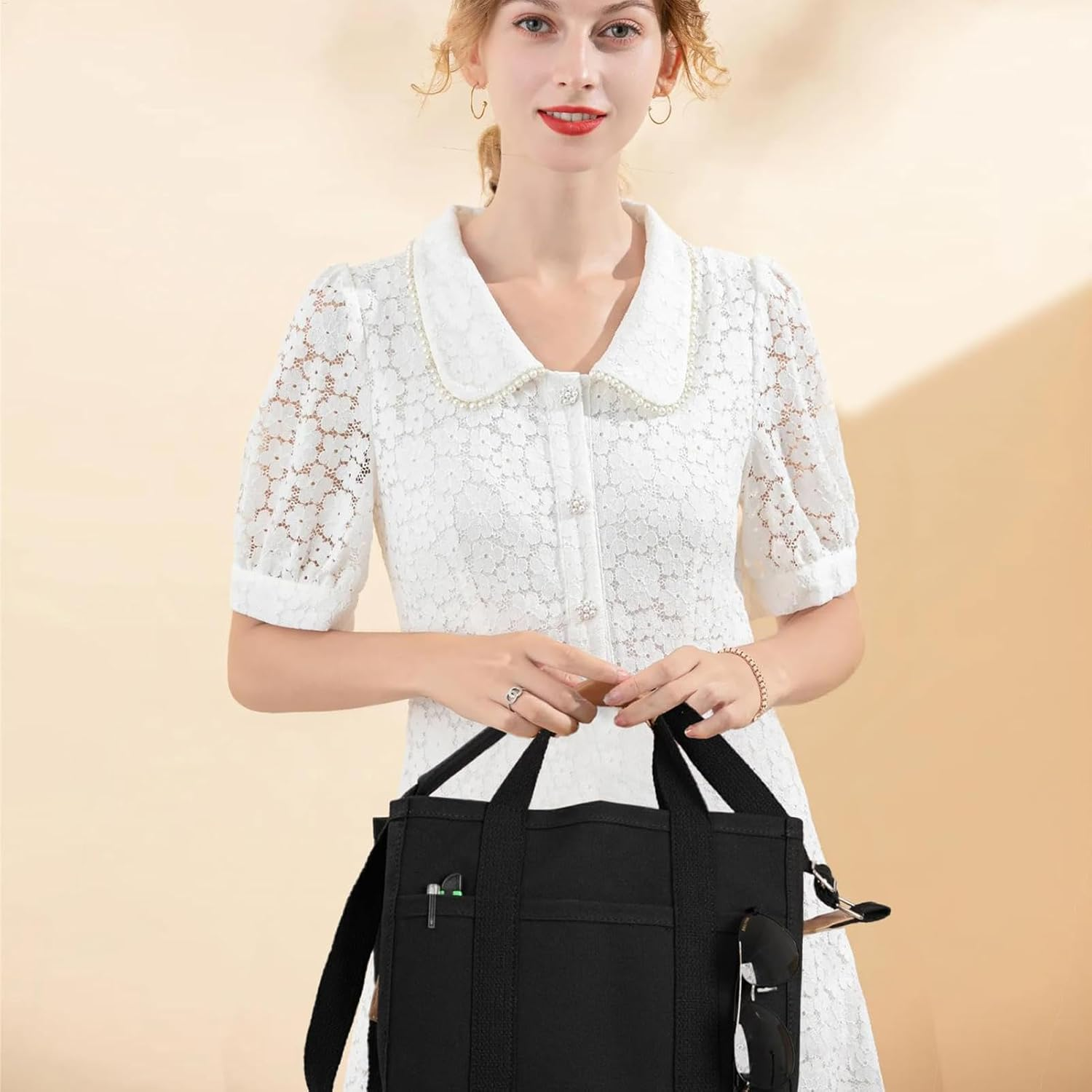 Diaper Bag - Stroller Mum Bag Baby Multifunctional Mother Baby Bag Tote Leisure Mother Bag with Compartment, Canvas Shopping Bag with Multiple Pockets, Diaper Bag, Backpack Tote Bag F, Black, image number 1