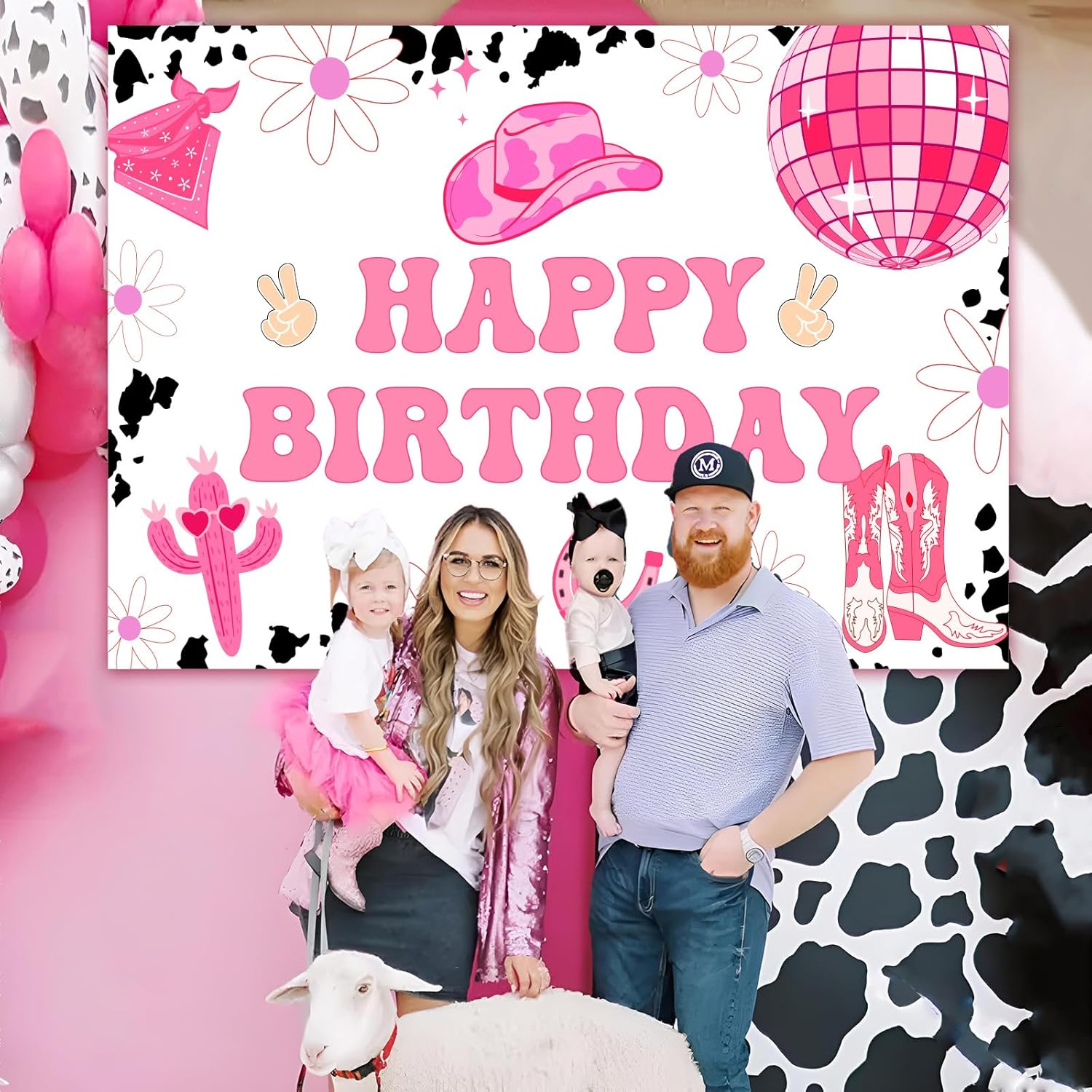 7 * 5Ft Disco Cowgirl Birthday Party Backdrop Decorations Space Cowgirl Birthday Party Decorations Last Disco Western Cowgirl Happy Birthday Backdrop with Groovy Disco Ball Decor for Girl image number 5