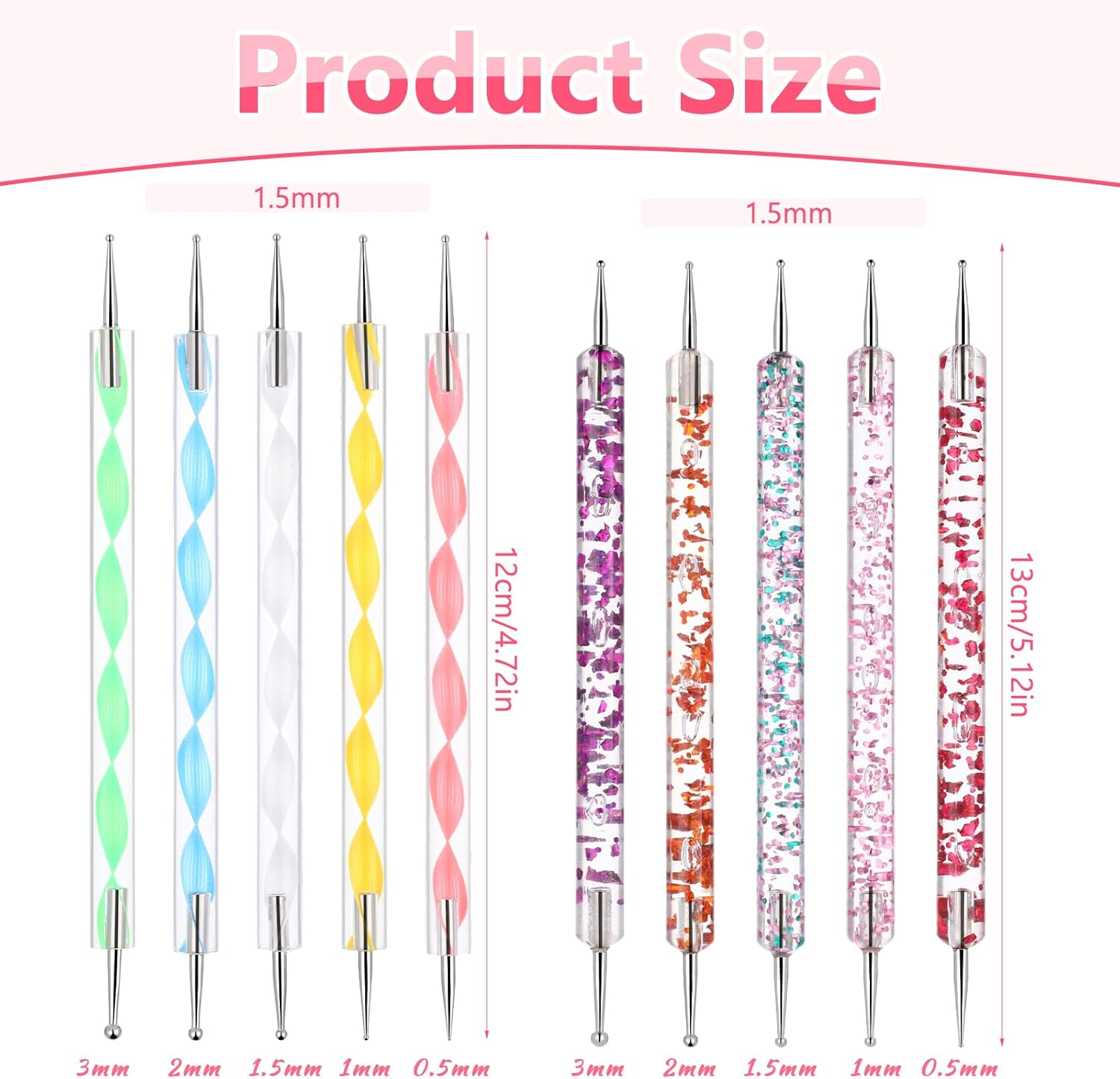 Pack of 10 Dotting Pen Nail Art Dotting Tools Rhinestone Nail Design Marbleizing Tool for Dots and Marbling image number 2