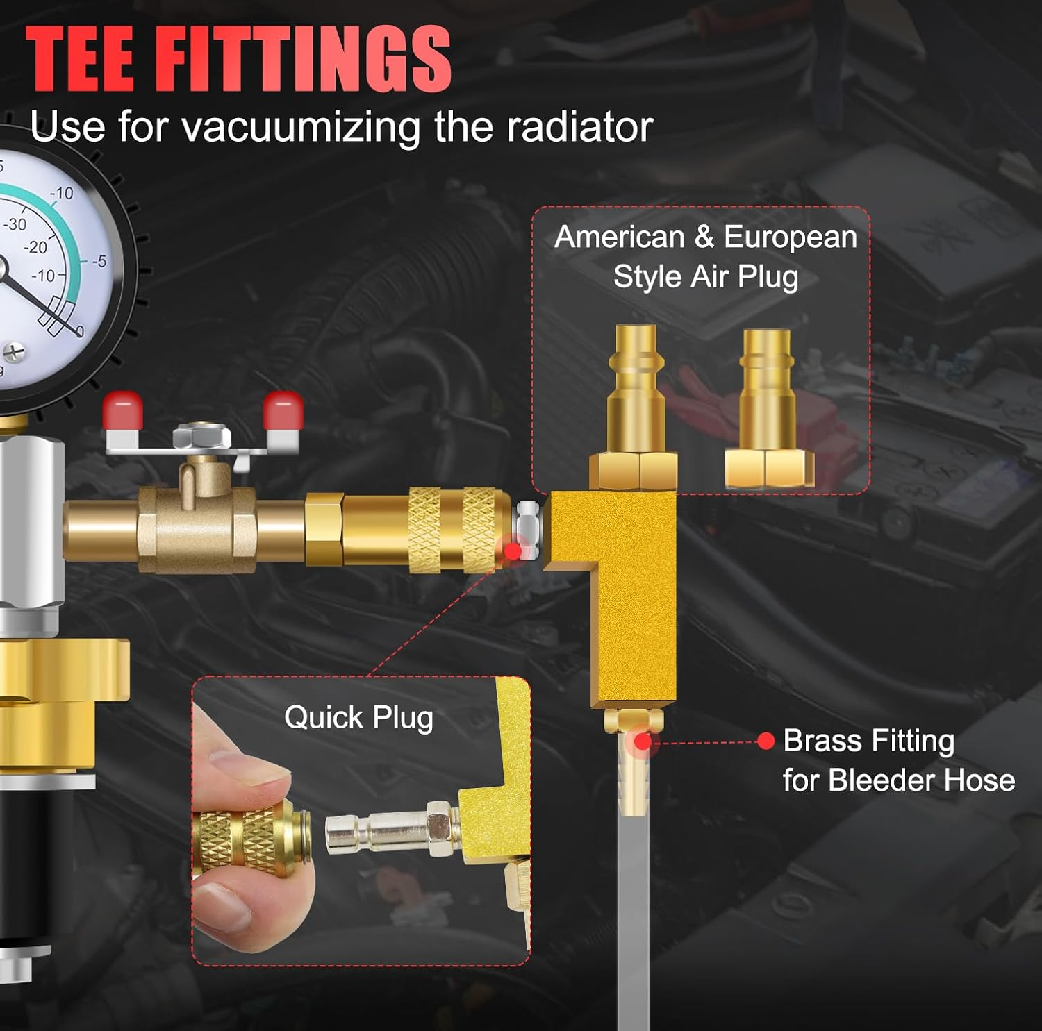 JIFETOR Cooling System Vacuum Purge Radiator Coolant Refill Tool Kit, Automotive Water Tank Pneumatic Vacuum Antifreeze Change Filler Set, with 4 Sizes Adapter Case Hose for Car Van SUV Truck - Red Case image number 4