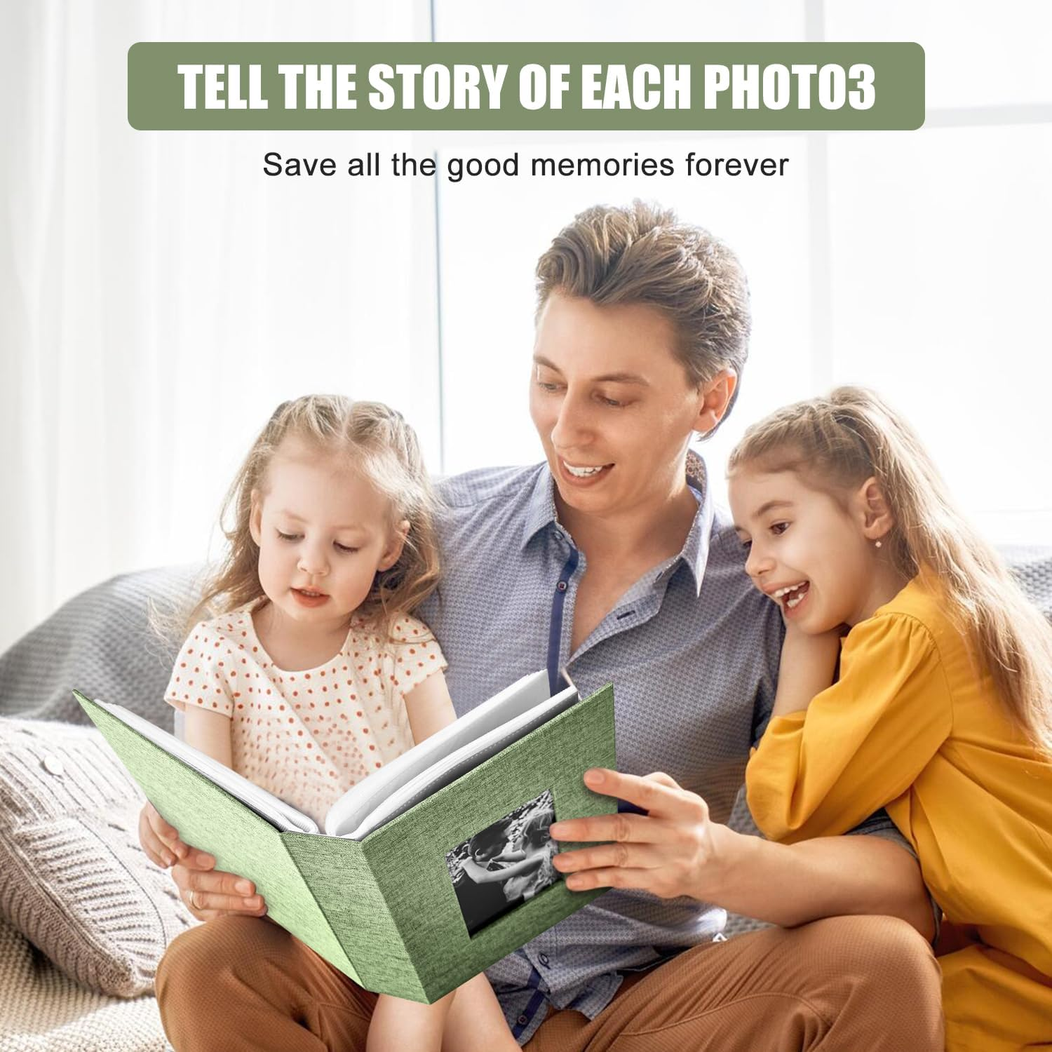 200-Pocket Photo Album 4X6 - Slip-In Picture Album with Linen Cover & Display Window, Vertical Photo Book for Wedding, Family, Baby, Anniversary & Vacation Memories (Holds 200 Photos) image number 1