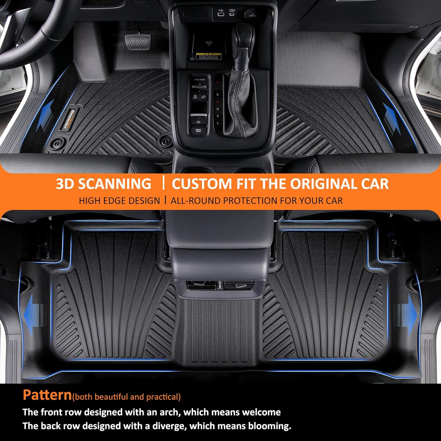 Binmotor-All Weather Floor Mats Cargo Liner Set for BMW X1 2023-2026, 1St & 2Nd Row Full Set, TPE Mats Heavy Duty Car Floor Liners-Black for X1 Accessories image number 2