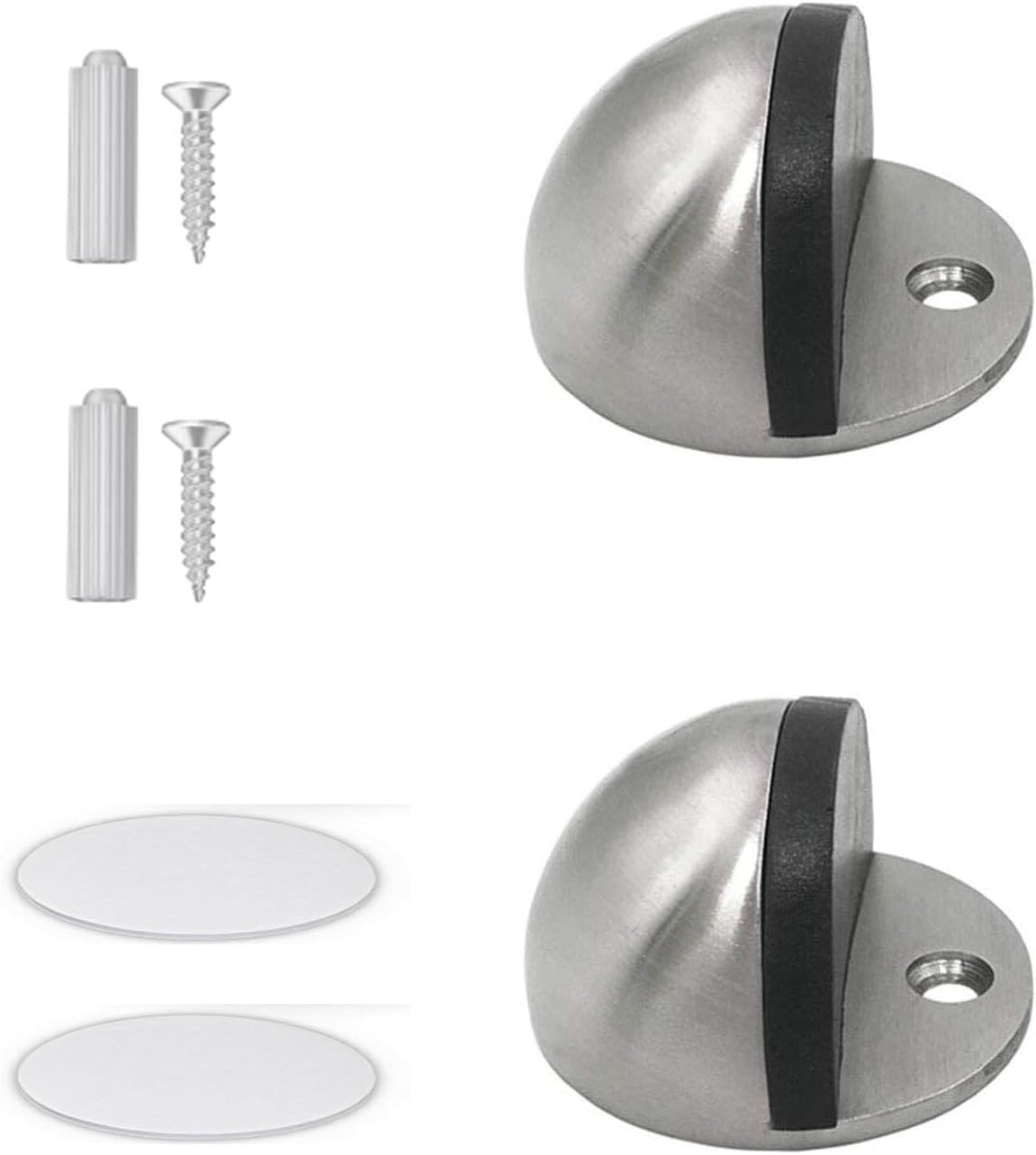 Heavy Duty Floor Door Stopper, Set of 2 Silver Stainless Steel Door Stopper with Rubber Bumper, Floor Mounted Doorstop with Hardware Screws and Adhesive, Dust-Proof and No Rust image number 1