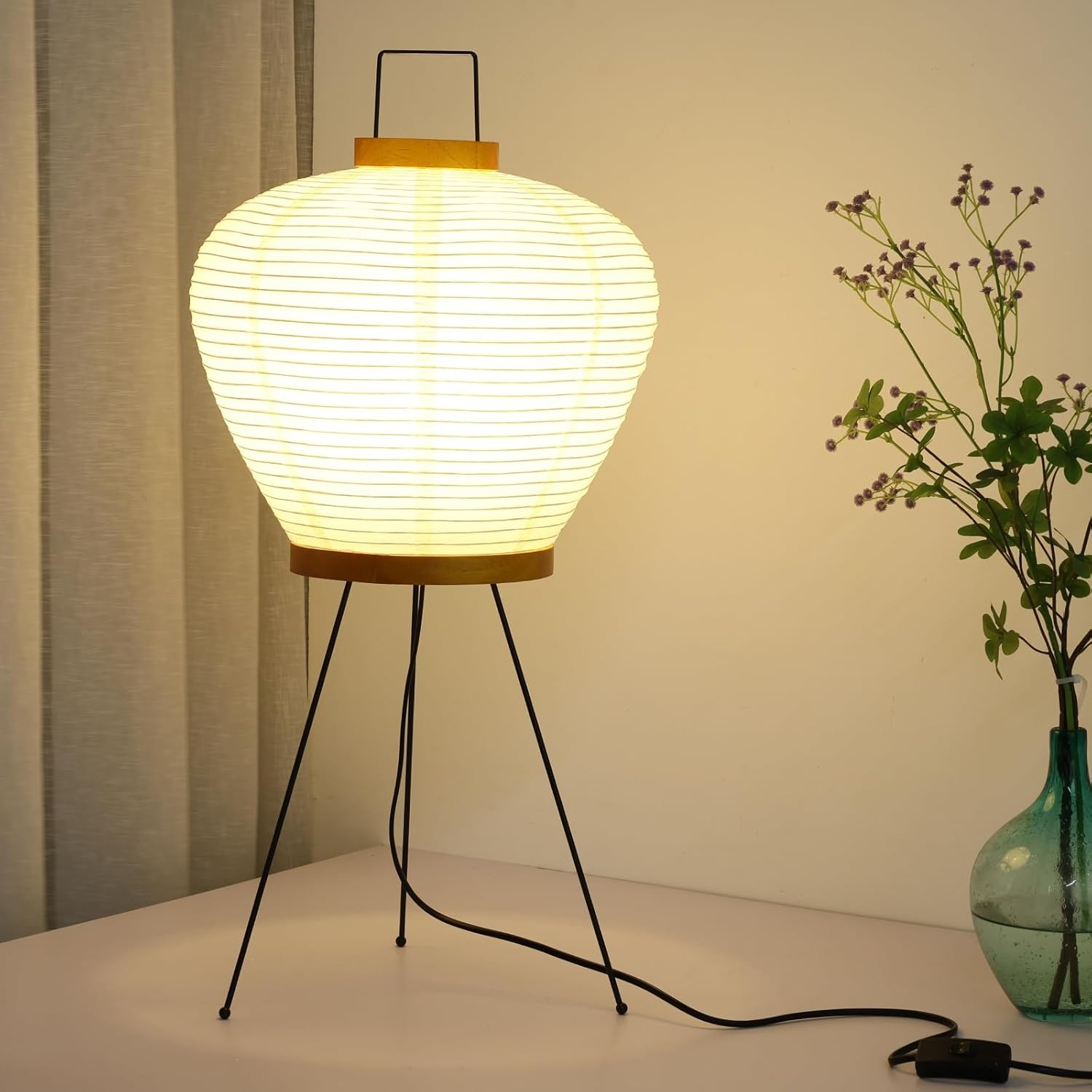 Noguchi Paper Floor Lamp, Akari Rice Paper Floor Lamp for Wabi Sabi Decor, Ideal for Bedside, Living Room, and Japandi D&eacute;cor (Wooden) image number 3