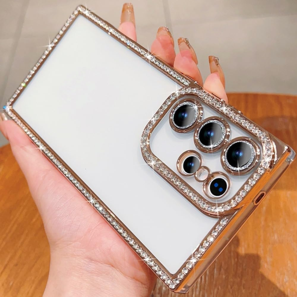 Eherui Glitter Case for Samsung Galaxy S25 Ultra, Crystal Luxury Shiny Diamond Mobile Phone Case, Silicone TPU Soft Transparent Back with Camera Protection, Shockproof Case for Samsung S25 Ultra, Gold image number 6