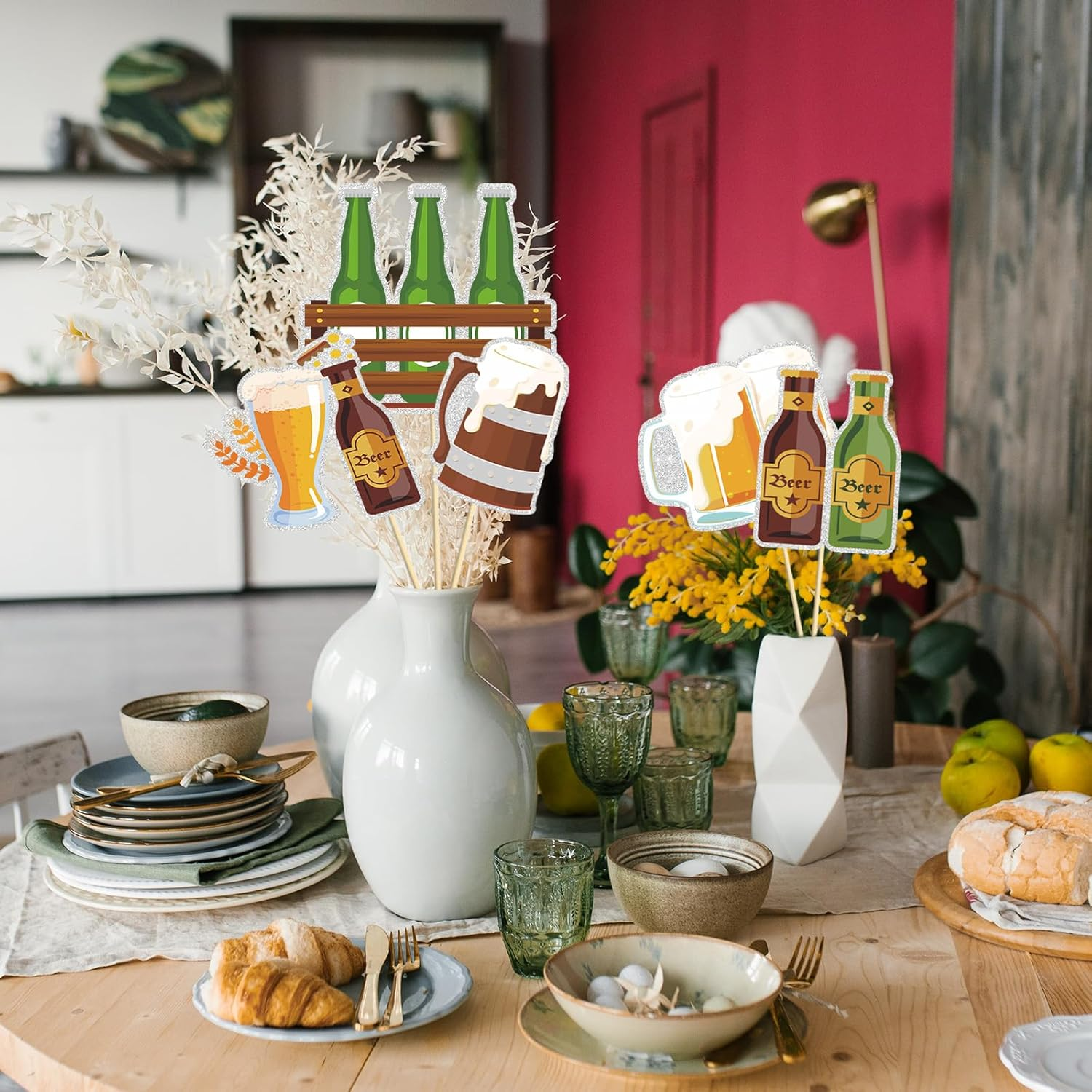 Beer Centerpiece Sticks - 15Pcs Cheers and Beers Table Toppers - Aged to Perfection 30Th 40Th 50Th Birthday Theme Party Decorations image number 4