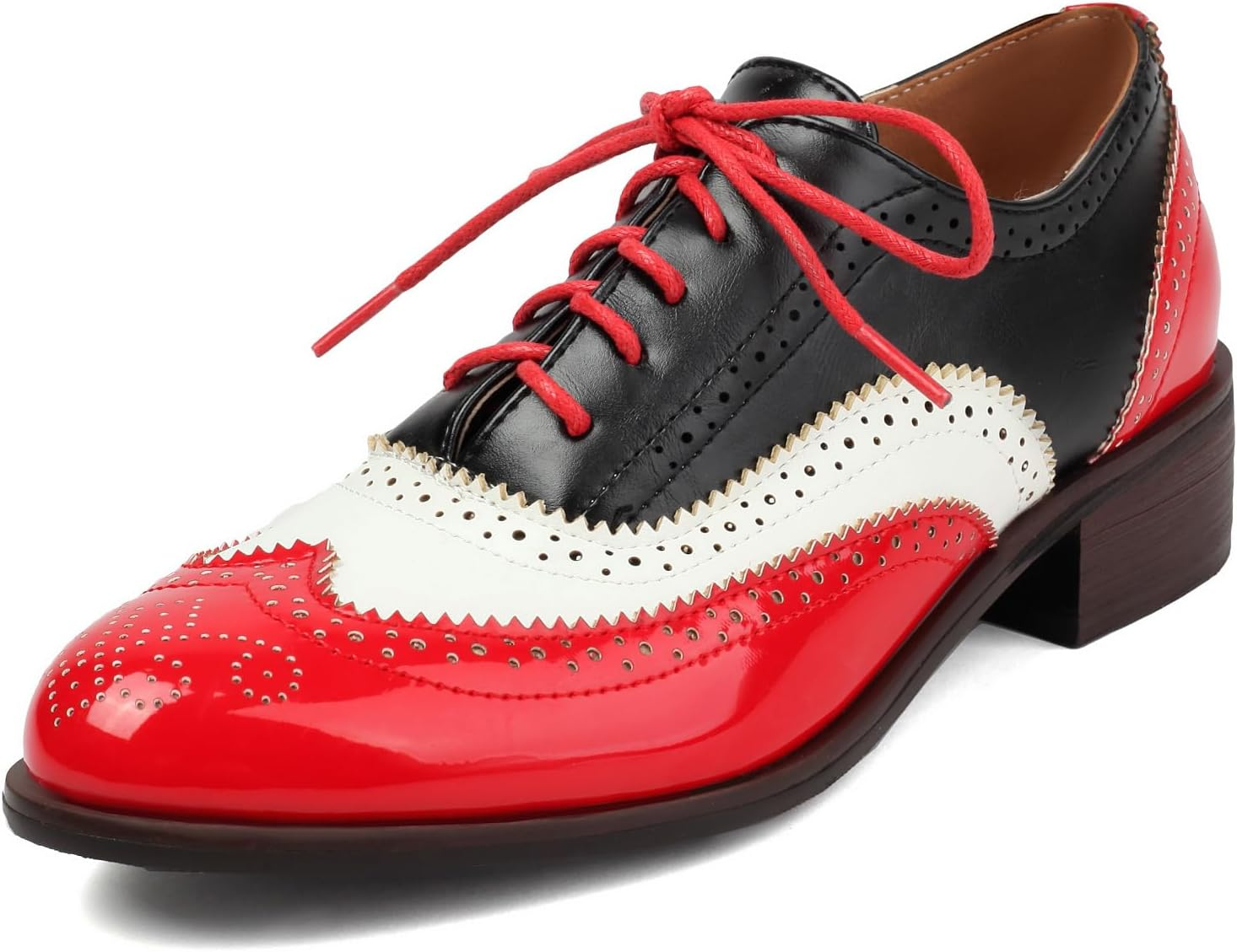 Galindopia Unisex Oxford Shoes Women Two Tone Perforated Wingtip Brogue