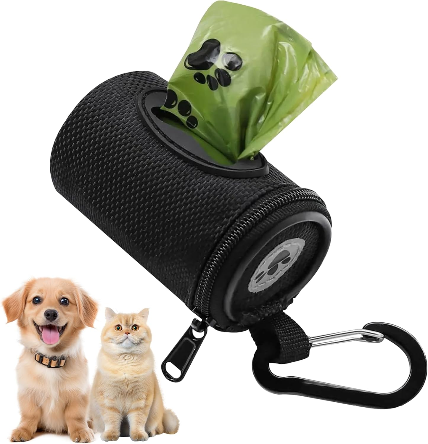 Dog Poop Bag Dispenser with 1 Roll of Pet Trash Bags Zipper Poop Bag with Carabiner Clip Dog Poo Bag Holder Holder Leash Attachment for Dogs for Traveling(Black)
