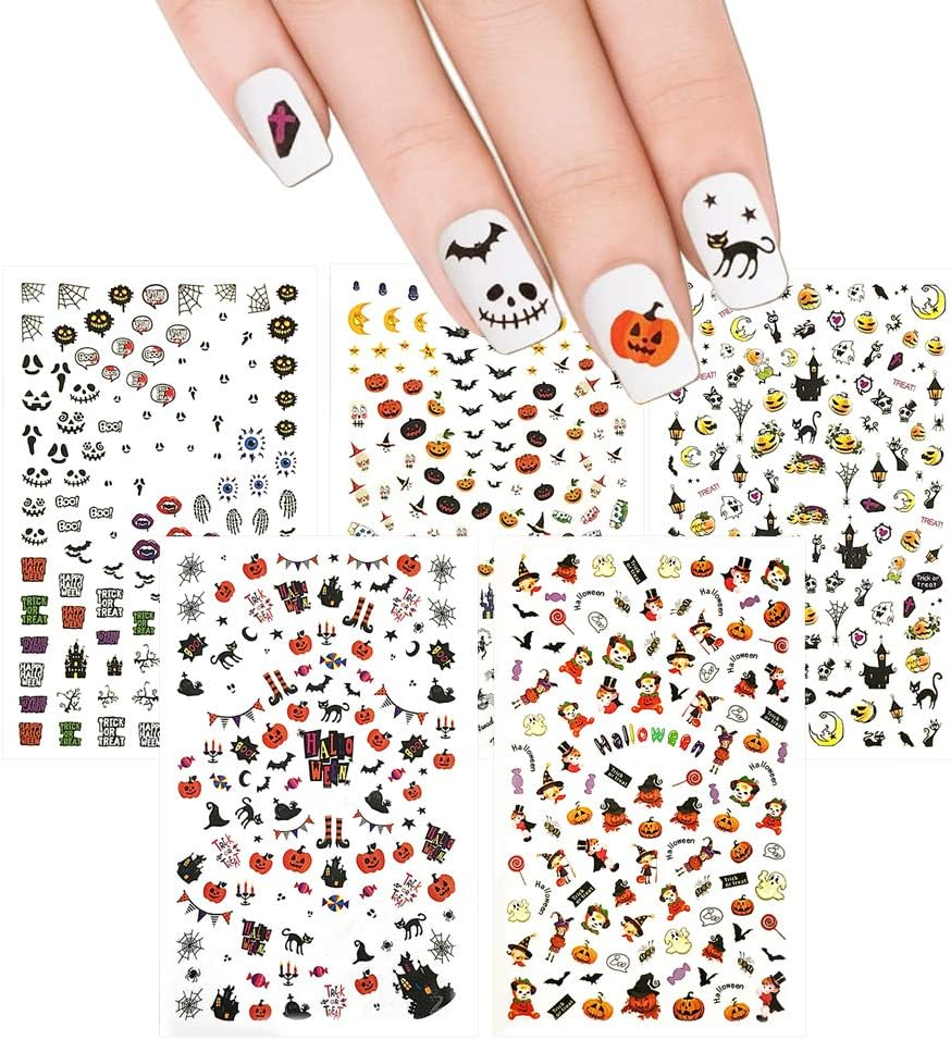 Winstonia Halloween Nail Stickers Decals Bundle Set, 150++ Pieces, Easy Manicure Decorations Fall Creepy Pumpkin Black Cats Witch Bats and More image number 1
