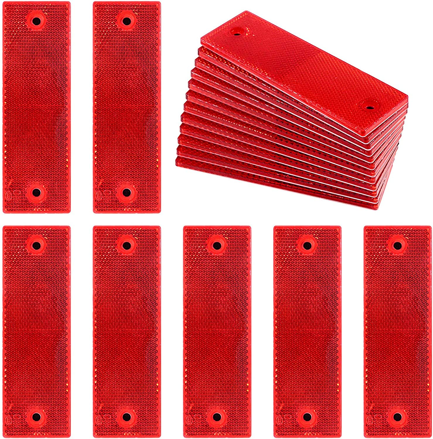 Swpeet 20Pcs Universal Red + White Plastic Rectangular Stick-On Car Reflector Sticker, Door Reflectors Interior Red + White Compatible Warning Plate Adhesive Reflector for Most Car