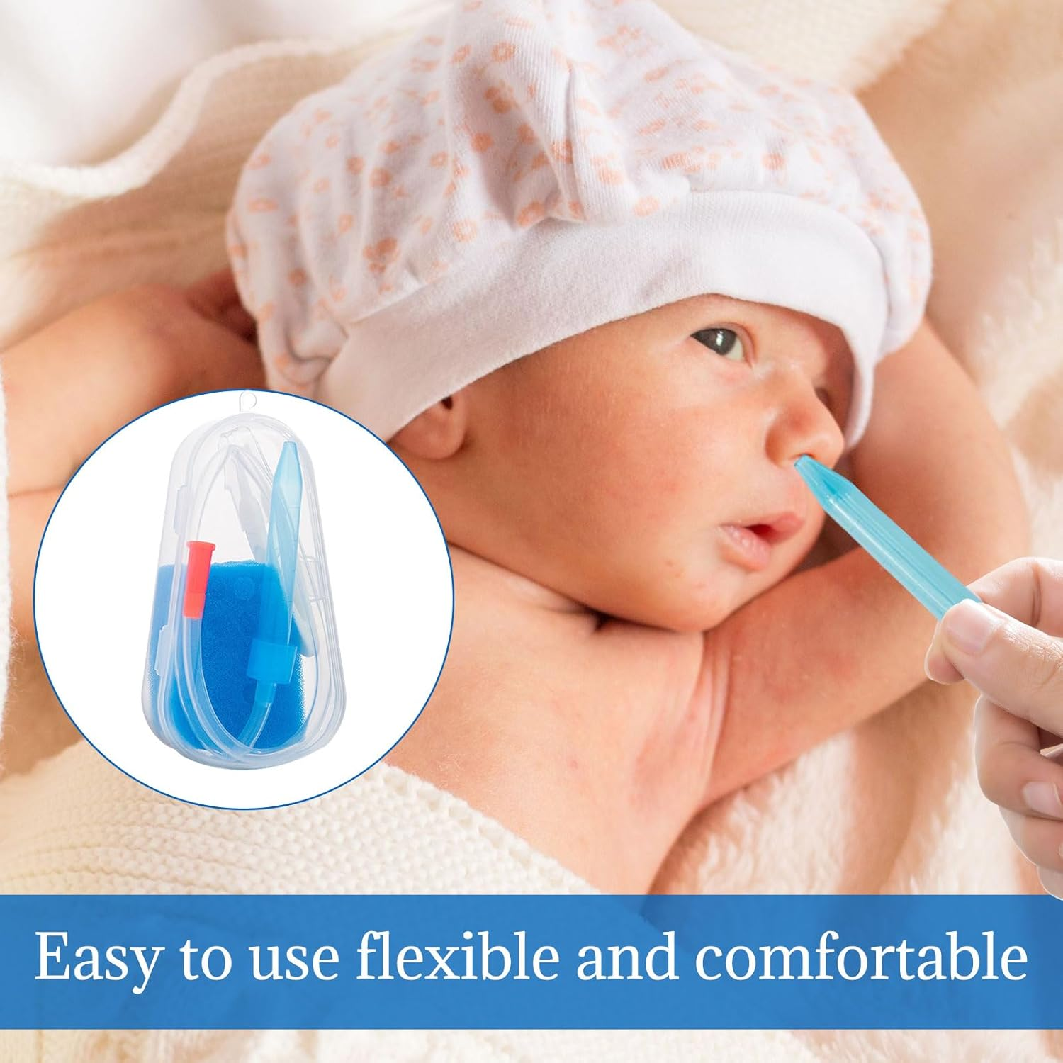 Baby Nasal Aspirator, Baby Snot Sucker, Baby Nose Sucker, Nose Congestion Relief, Nasal Suction Device with Travel Box, Cleaner with Hygiene Filters, Nose Cleaning Aspirator with Tweezers