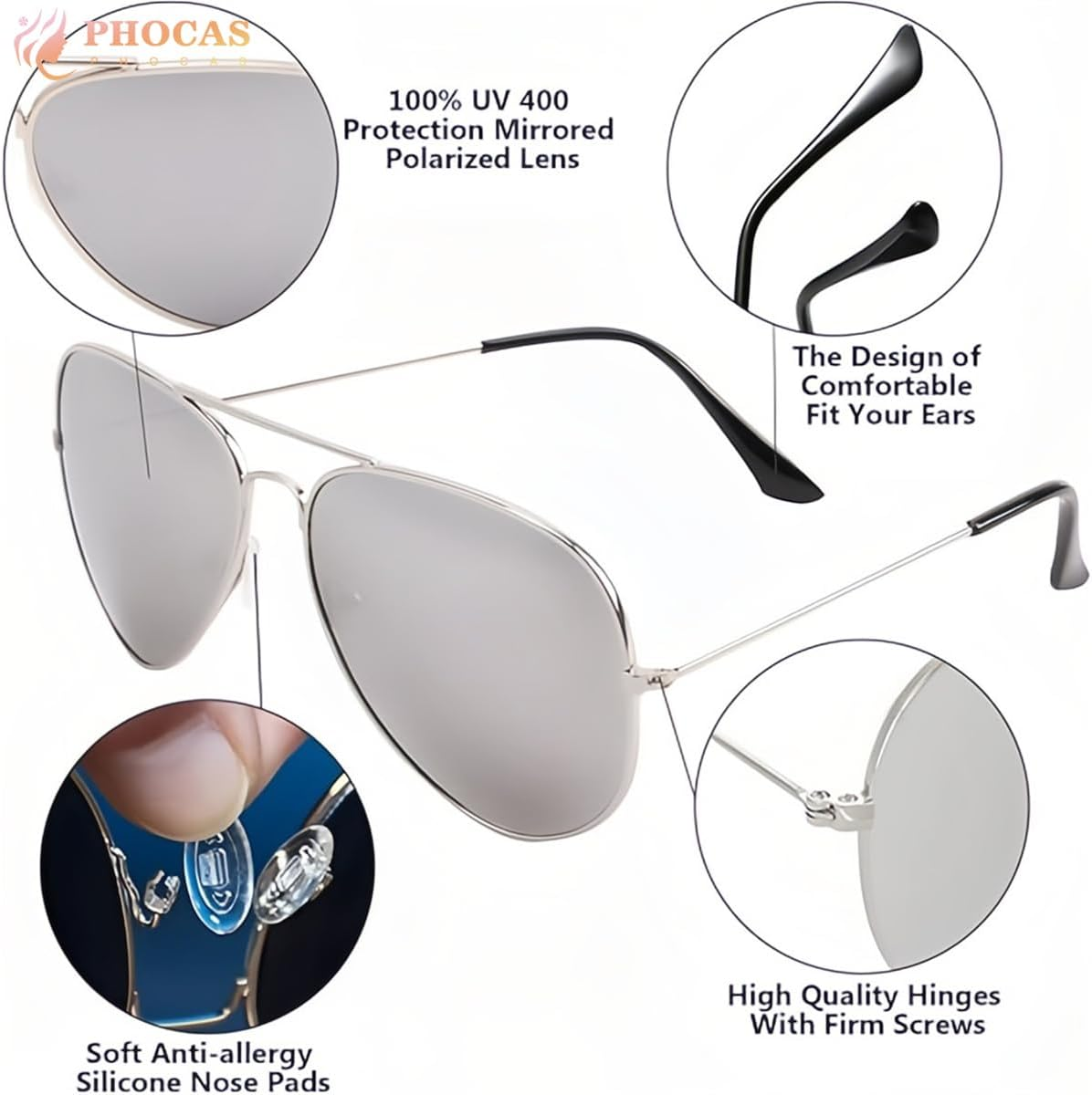 PHOCAS Kids Aviator Sunglasses UV Protection Aviator Sunglasses for Little Girls Boys Age 2-9 FUD180014 image number 2