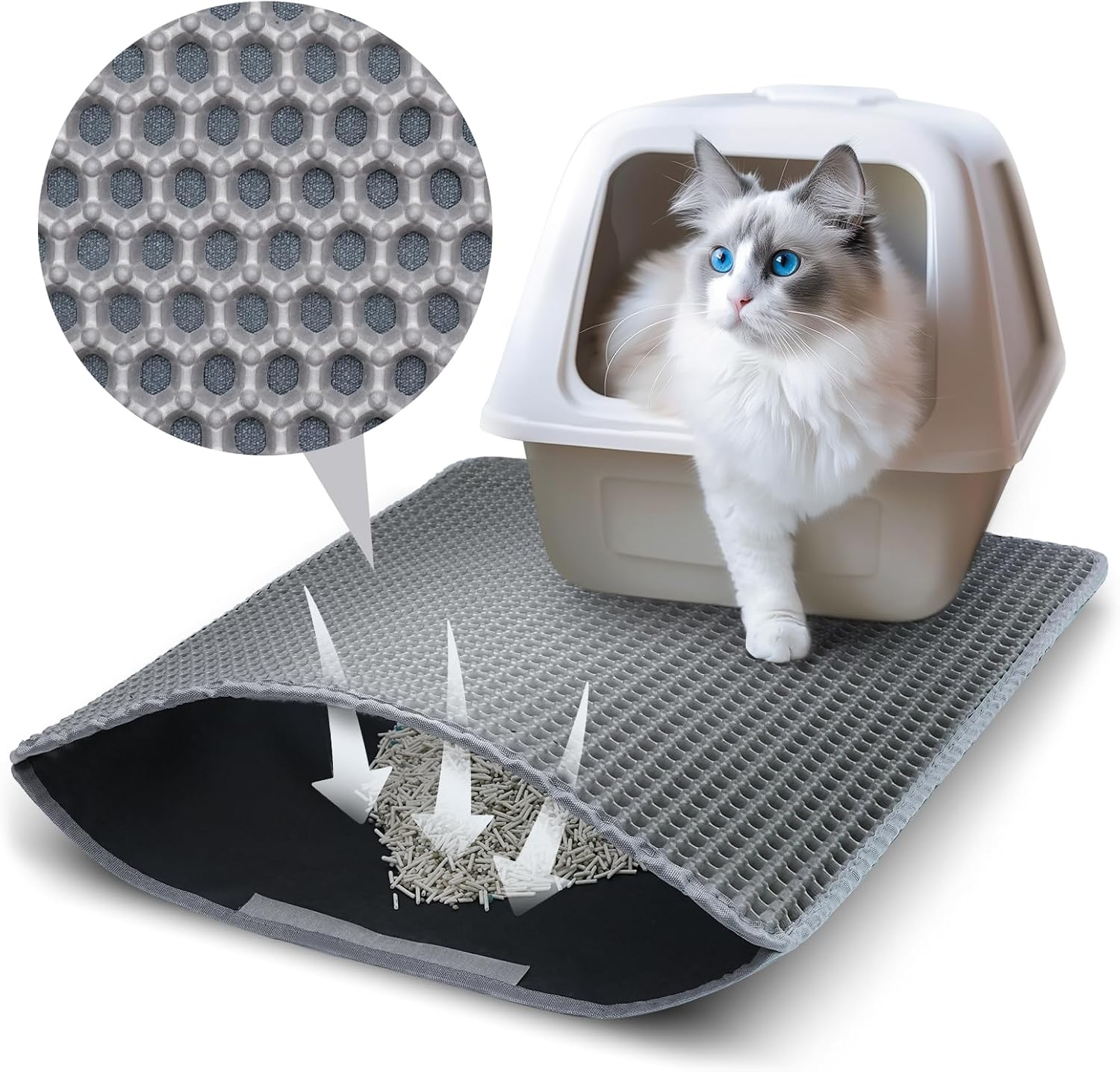 Cat Litter Tray Mat, 45 X 30 Cm Cat Litter Mat, Double Layer, Non-Slip, Waterproof Design, Cat Litter Mat, Honeycomb Mat, Cat Litter Mat, Litter Control image number 6